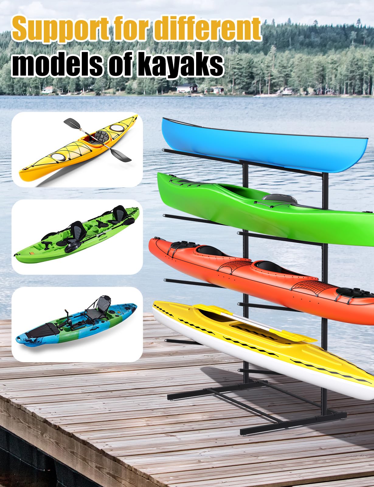 sogiv Freestanding Kayak Storage Rack, Metal Kayak Racks, Heavy Duty Kayak Holder, Freestanding Kayak Stand, Canoe Rack for Garage & Outdoor Storage, for Kayaks, Canoes, Surfboard & Paddleboard