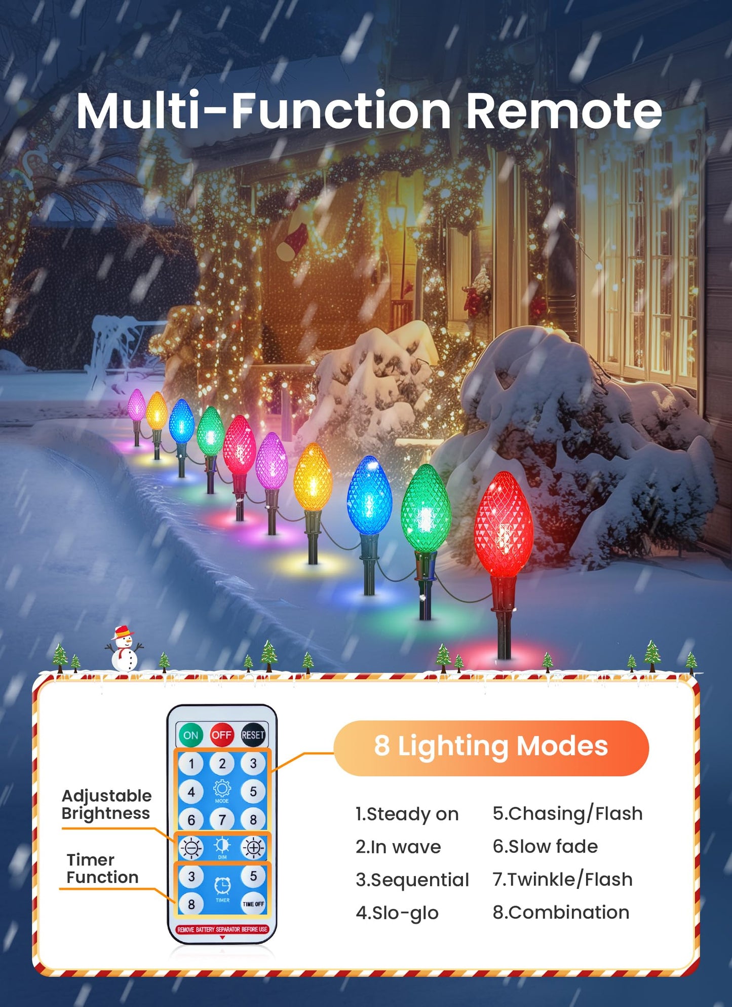 Minetom Solar Christmas Pathway Lights - 32FT 20 LED, 2 Pack, Multicolor Strawberry, Polycarbonate, 8 Modes with Timer