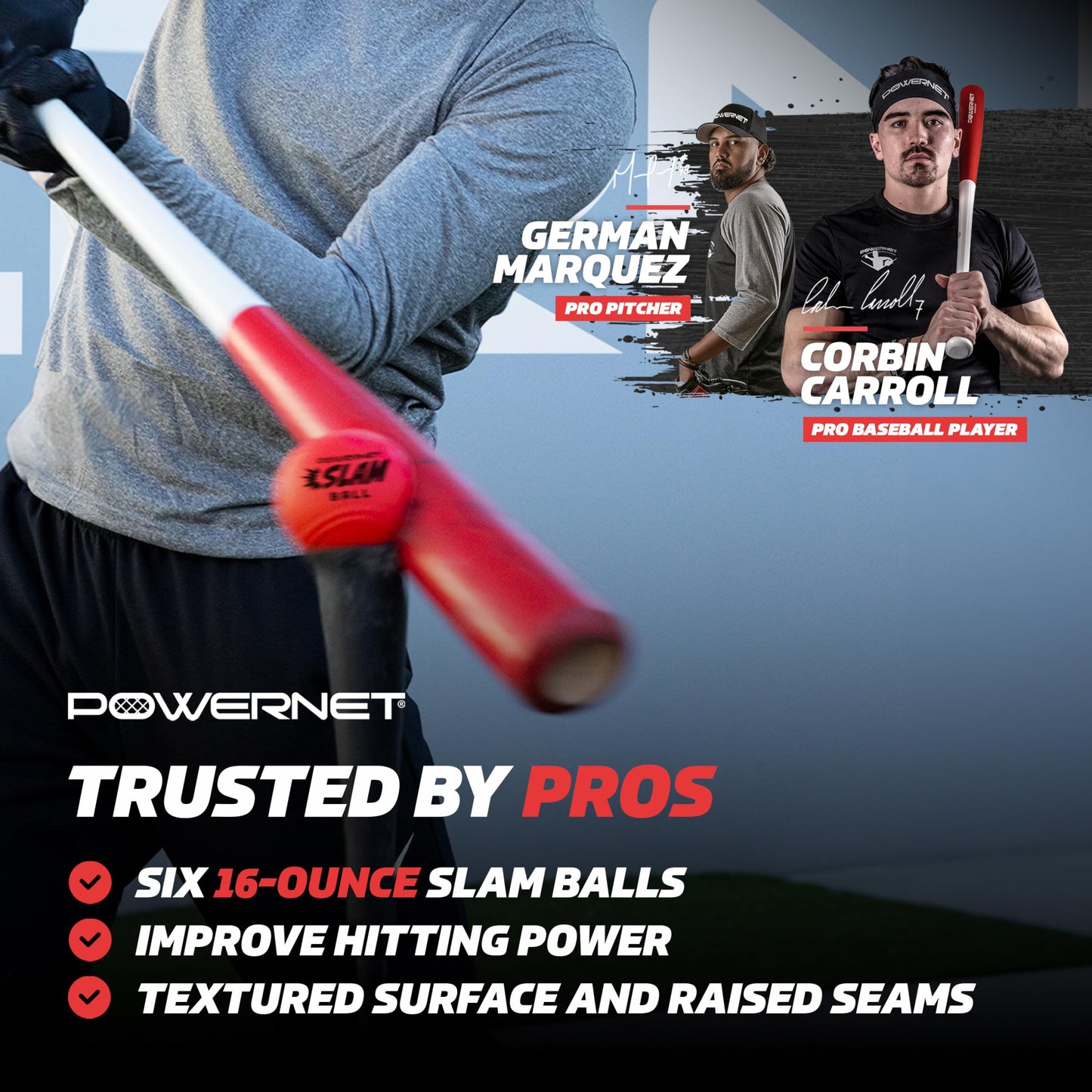 PowerNet Slam Ball 6-Pack, Baseball Size Weighted Ball with Textured Surface and Raised Seams, Training Equipment to Improve Hitting Power, 16 Oz Weighted Baseballs for Batting