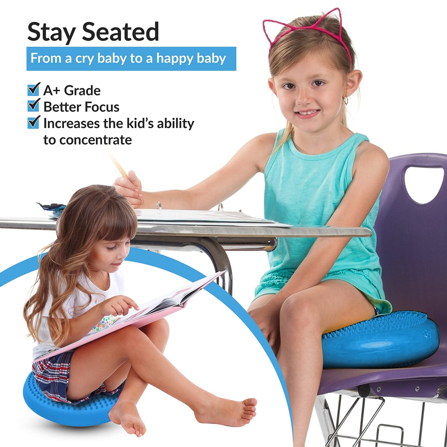 RFAQK Inflated Air Stability Wobble Cushion - Wiggle Seat to Improve Sitting Posture & Attention, Stability Balance Disc for Physical Therapy Exercise [Extra Thick, Pump, Bag, E-Book Included] (Blue)