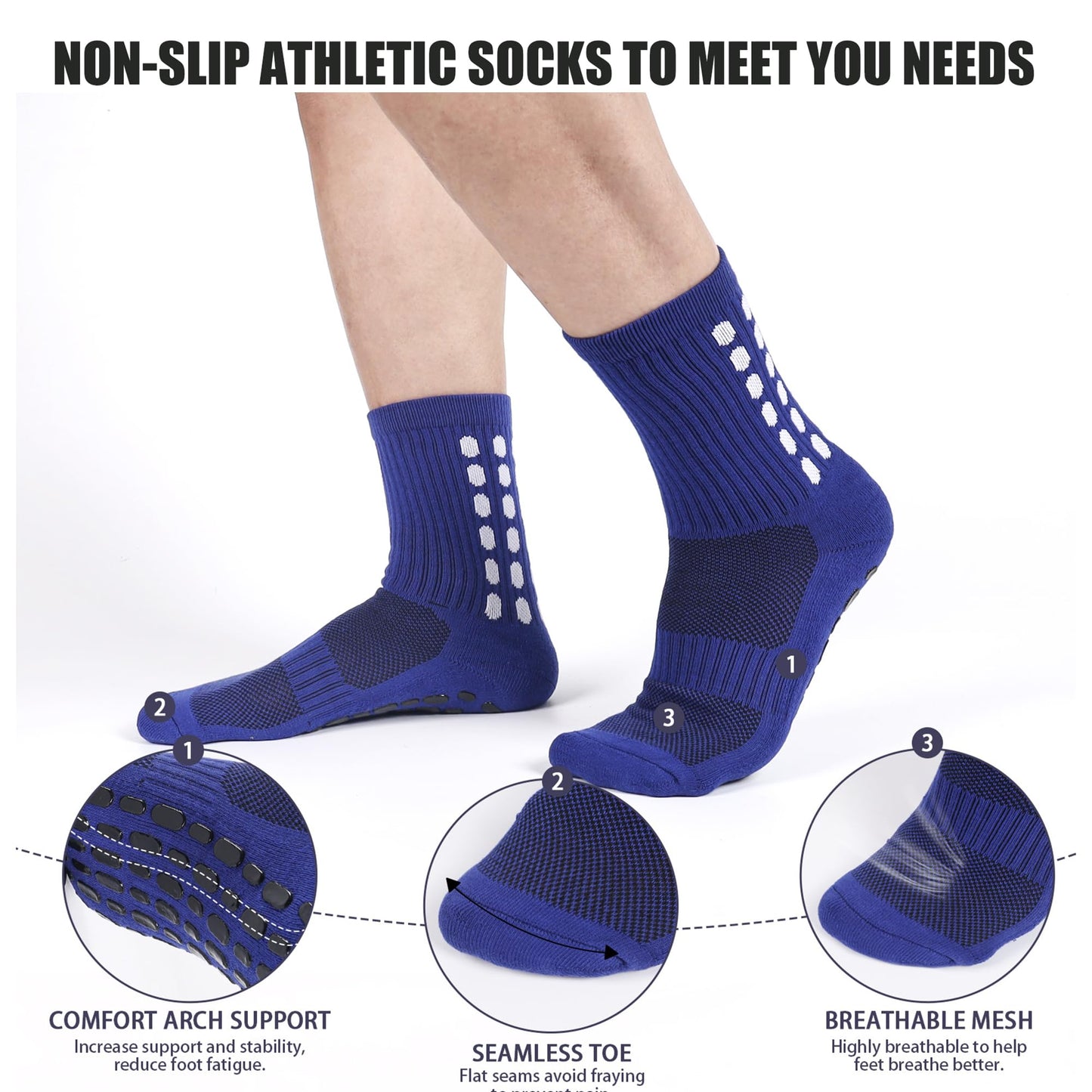 Barrlves 2 Set Grip Soccer Socks and Shin Guard Sleeves Non Slip Soccer Sleeve Socks for Men Women(US, Alpha, One Size, Regular, Regular, Black&White)
