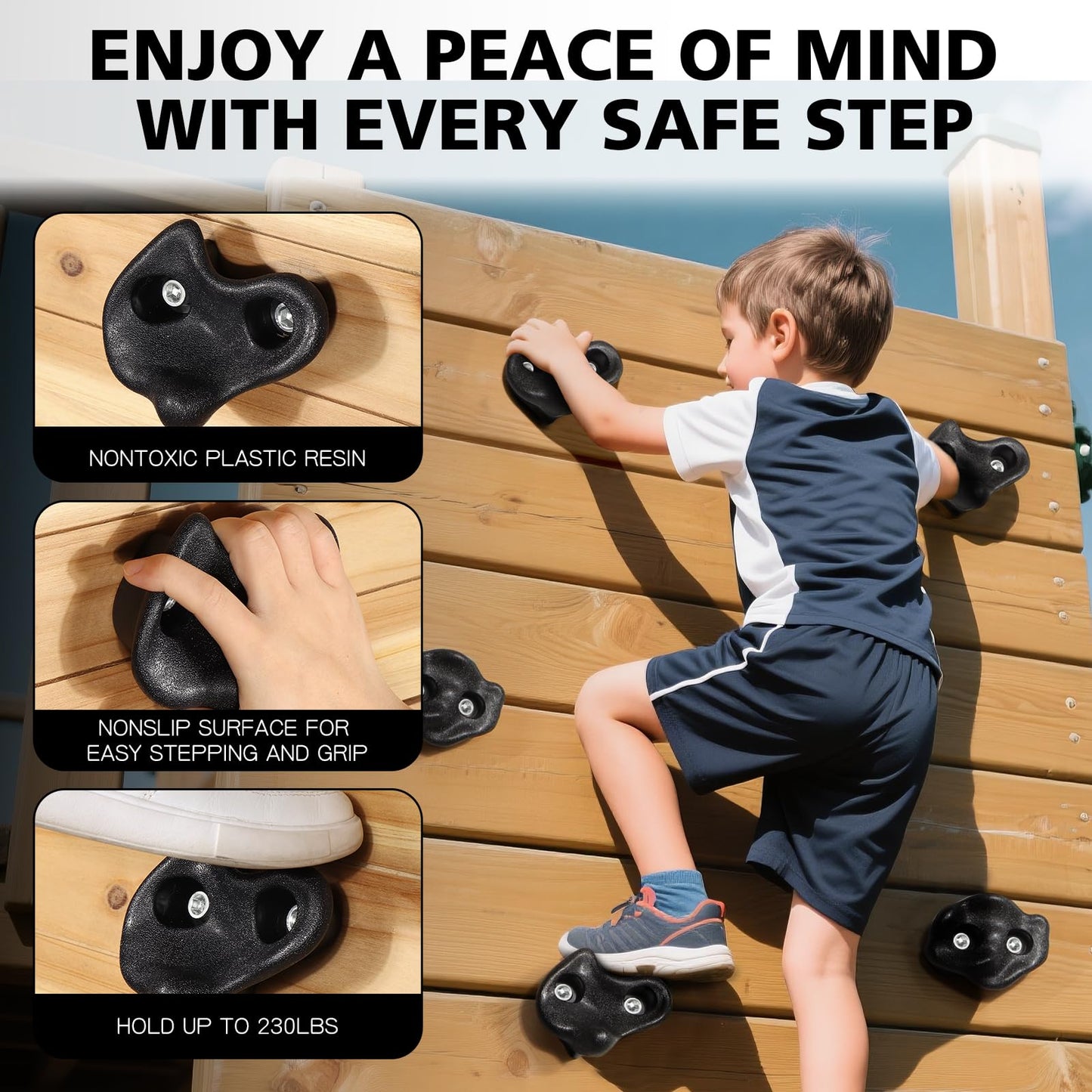 18PCS Climbing Holds for Kids,Large Climbing Holds for Play Set, Rock Wall Climbing Kit with Hardware for Indoor and Outdoor Climbing, Swingset - Adult Rock Wall Holds with Mounting Hardware (Black)