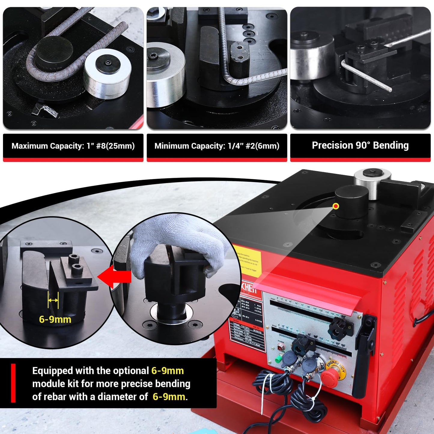 LOSCHEN Electric Hydraulic Rebar Bender,Bending Angle 0-180 Degrees,Bending up to 1 Inch #8 6-25mm Rebar,with Foot Pedal,Bending Rebar, Steel Bar, Steel Rod,1700W Desktop Electric Rebar Bender