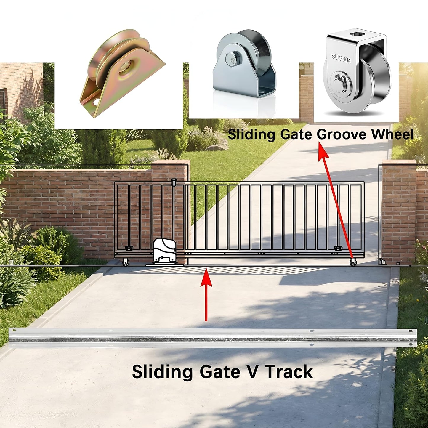 8FT(4FT×2) Heavy Duty Extra Wide 3.5" Wide V-Track for Sliding Gate,Compatible with 4" & 6" V-Groove Wheels, Galvanized Steel Ground Track Modular Design for Driveway, Warehouse & Industrial Gates