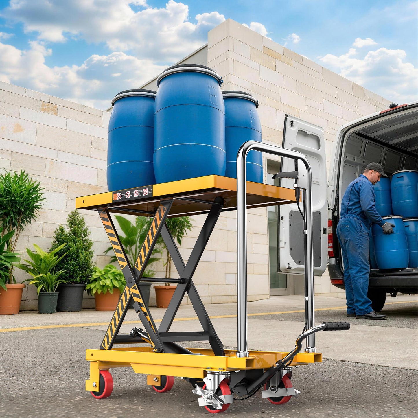 Tera Hydraulic Lift Table Cart: 330lbs Capacity, 8.9"-28.5" Lift Range Manual Single Scissor Lift with Anti-Collision Wheels Non-Slip Pad & Fixing Tape for Warehouse Material Handling LT1501