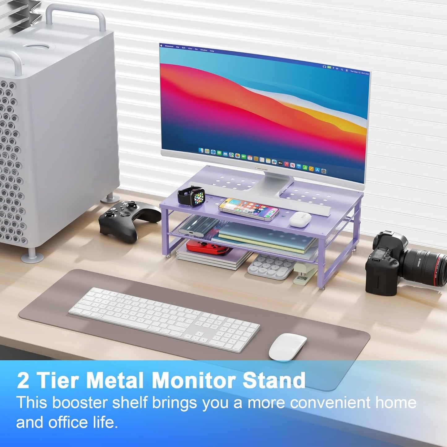 2-Tier gianotter Metal Monitor Stand Riser, Office Desk Storage Organizer for Computer Monitor, Laptop, Printer, Office