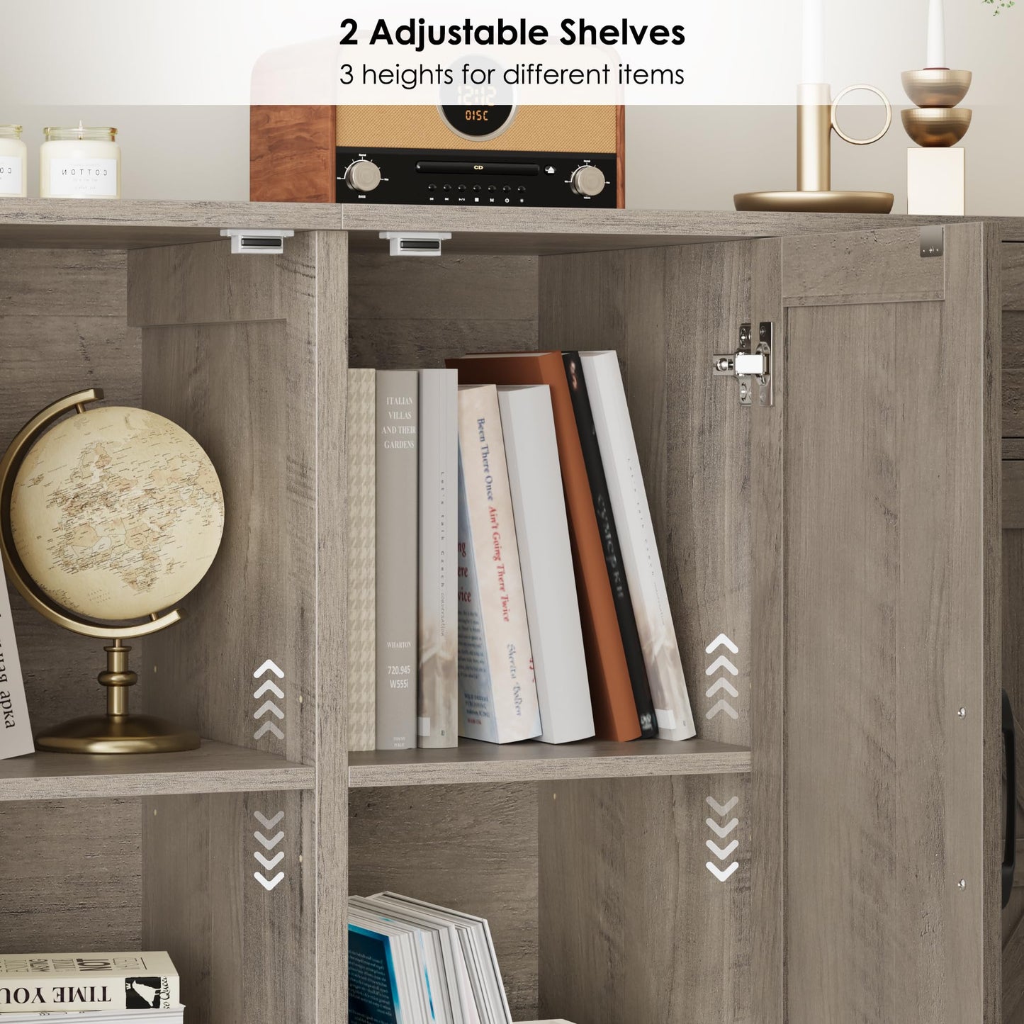 BOTLOG 71” Large Sideboard Buffet Cabinet with Storage, Farmhouse Kitchen Buffet Cabinet with Adjustable Shelves and 6 Barn Doors, Wood Coffee Wine Bar Console Table, White, Ash Grey (Ash Grey)