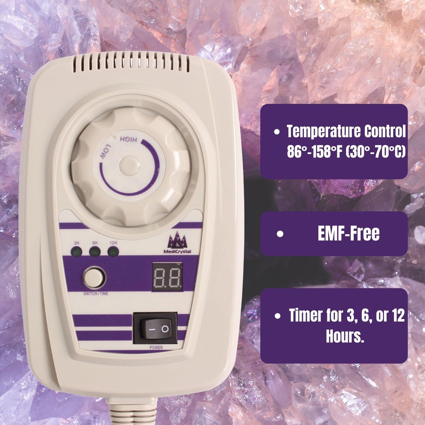 Far Infrared Amethyst Mat Midsize (59"L x 24"W) - Negative Ion - FIR Therapy - Natural Amethyst - FDA Registered Manufacturer - Adjustable Temperature Setting - Hot Crystal Heating Pad - Reddish Brown