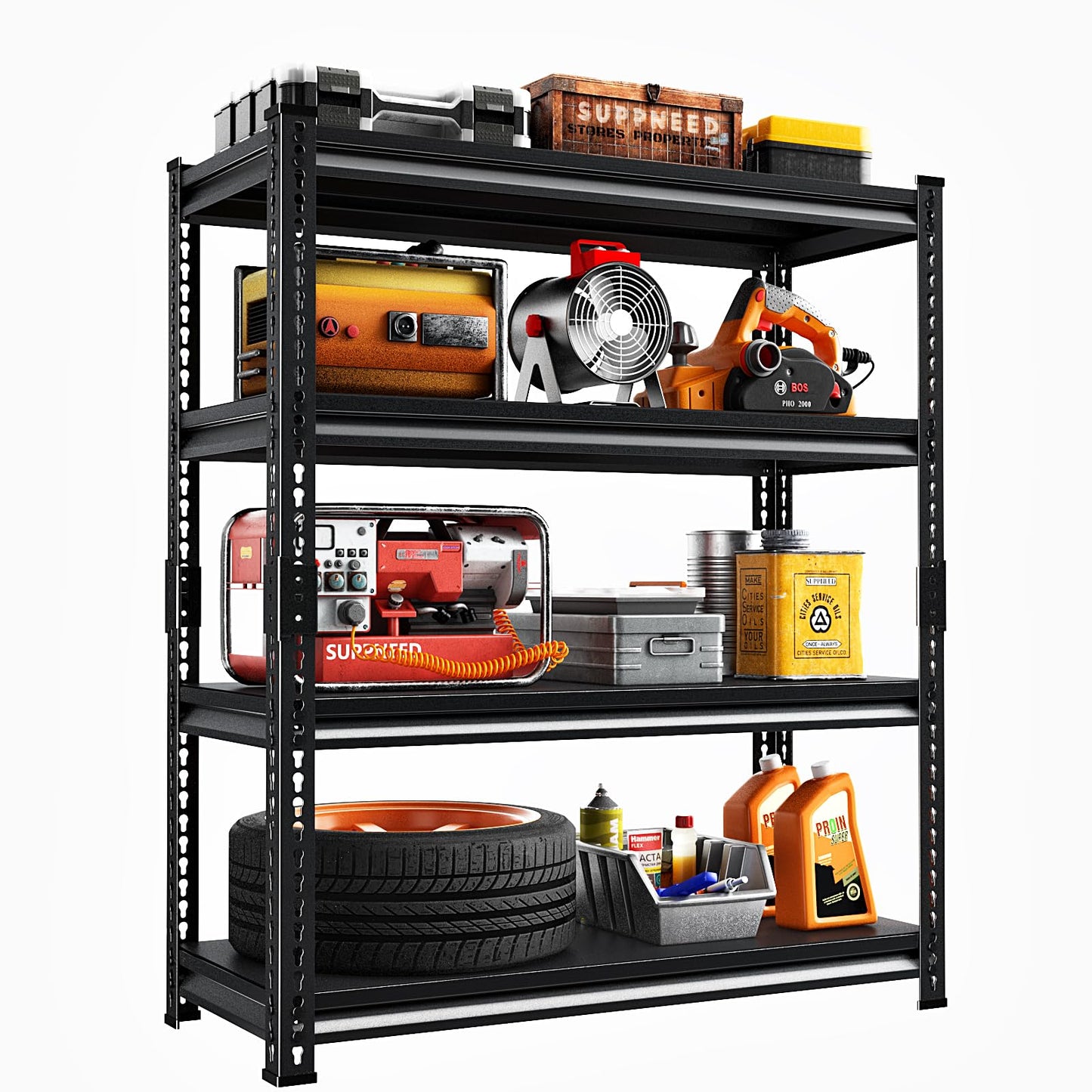 SUPPNEED Metal Storage Garage Shelving: 48'' Wide 2,000Lbs Freestanding Utility Shelves, Adjustable Heavy Duty Rack Units 4 Tier Black 48" W x 16" D x 66" H