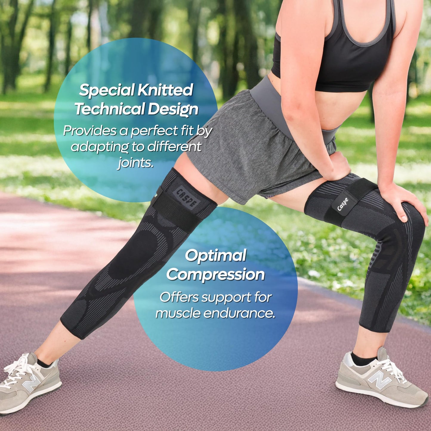 Caspe 2 Pack Leg Compression Sleeve With Strap, Full Length Thigh Knee Calf Support, Knee Compression Sleeve Women & Men, Full Leg Support for Light Recovery, Daily Wear (XX-Large)