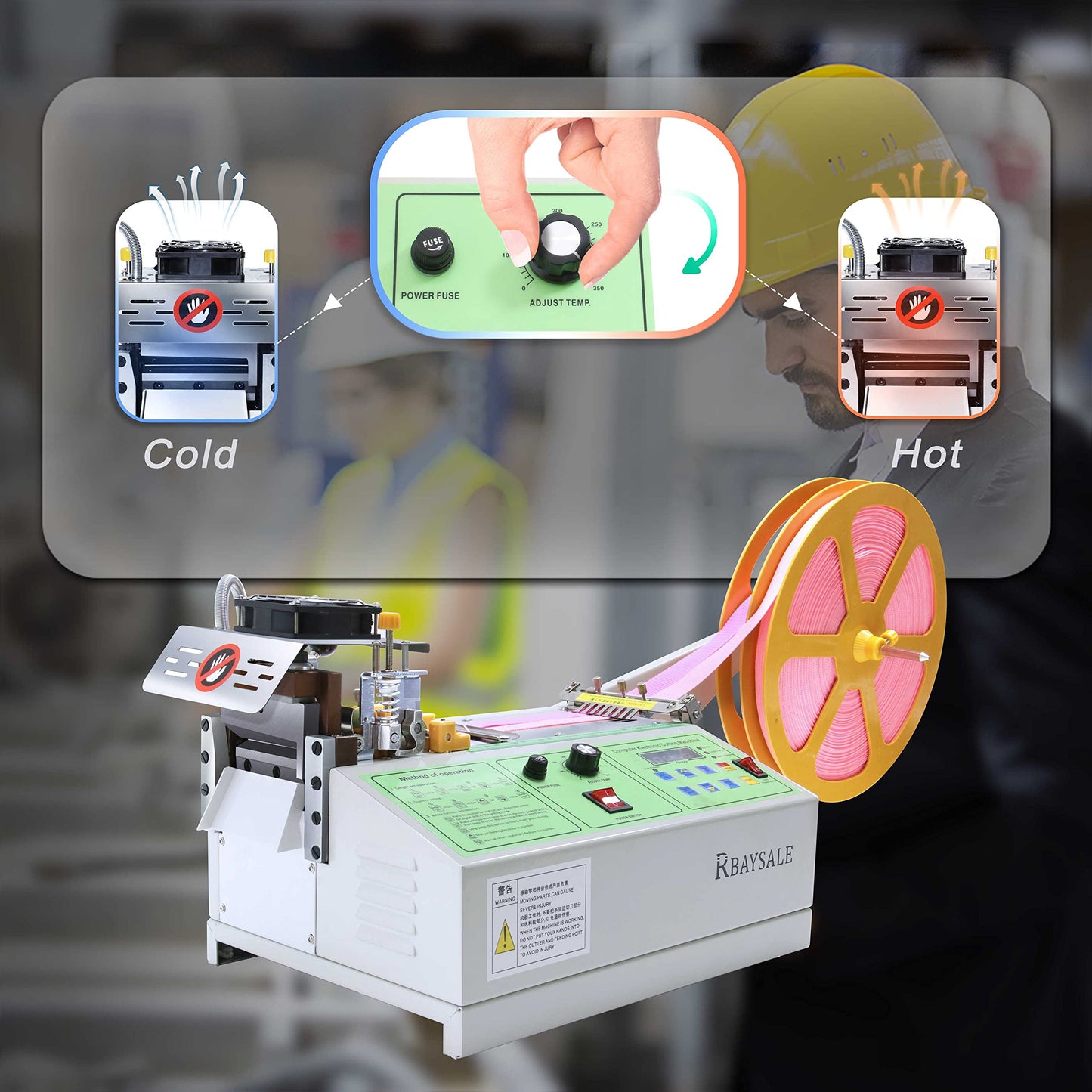 Webbing Cutter, Automatic Hot and Cold Braided Tape Cutting Machine for Ribbon Elastic Band Webbing Zipper Tape