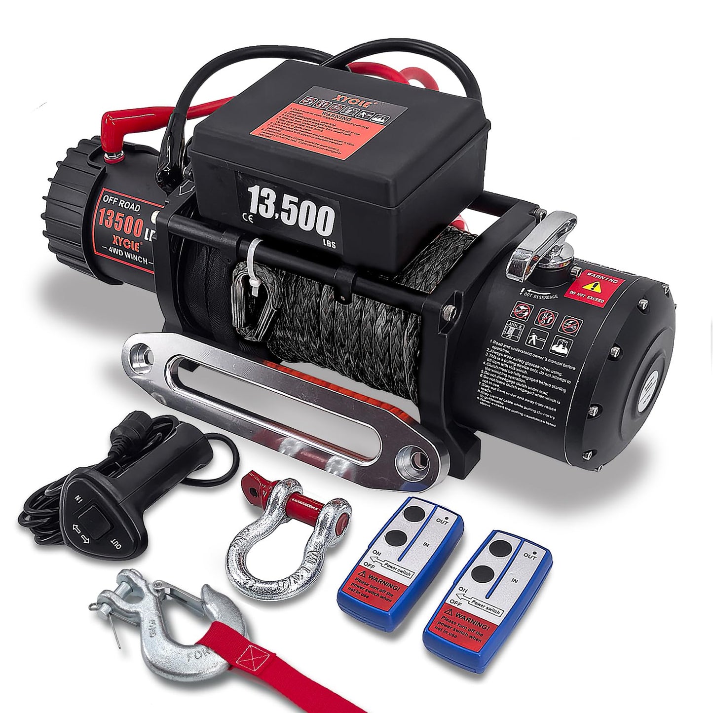 XYCLE Winch13500lbs 12V Waterproof Electric Winch Synthetic Rope Truck Winch Towing Winch Boat Trailer Winch SUV 4-Wheel Drive Off-Road Vehicle with Remote Control 3/8 Synthetic Rope (Black)