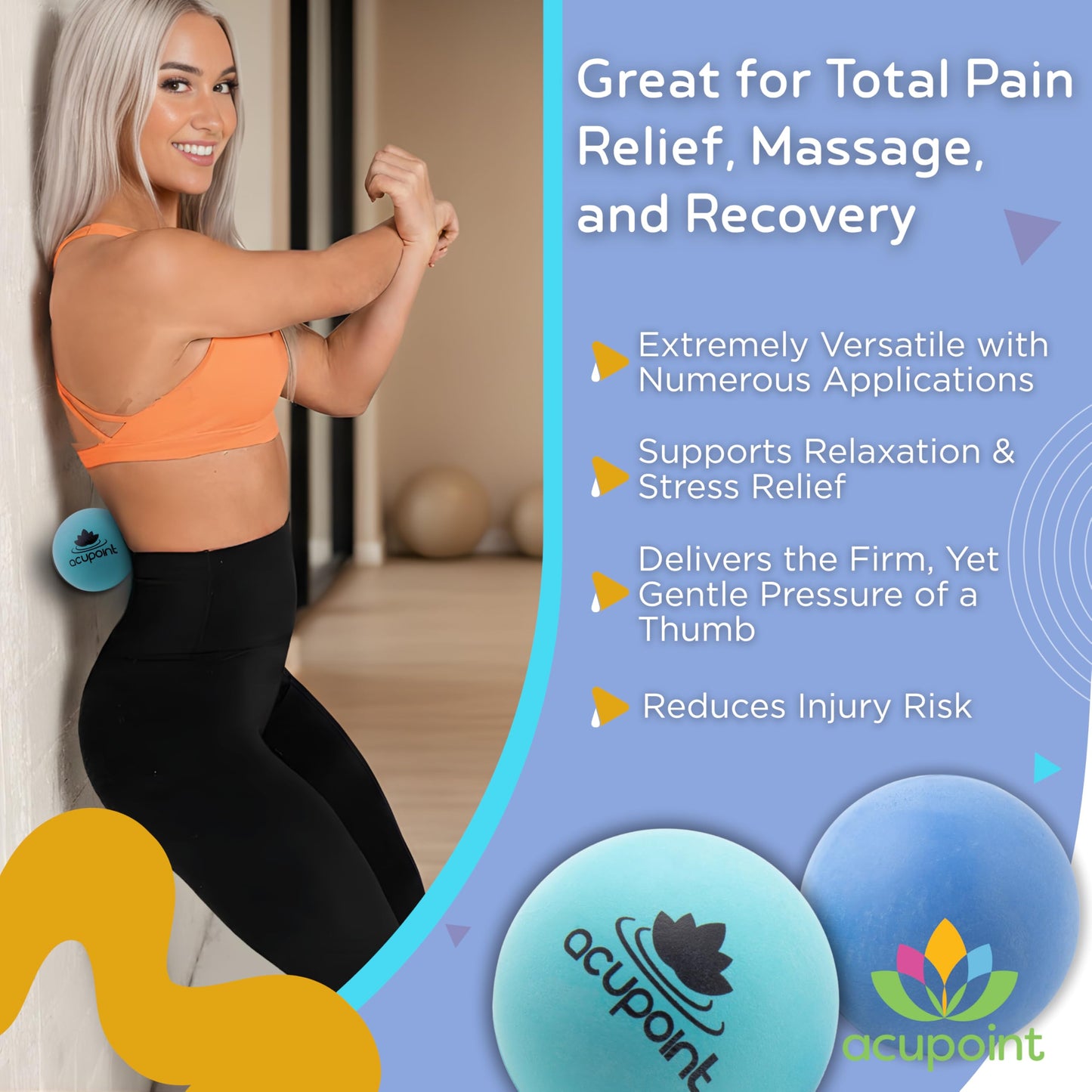 Acupoint Massage Therapy Ball Set of 2 - Myofascial Release, Trigger Point & Deep Tissue - Lacrosse Ball for Back, Neck, Foot and Plantar Fasciitis Relief