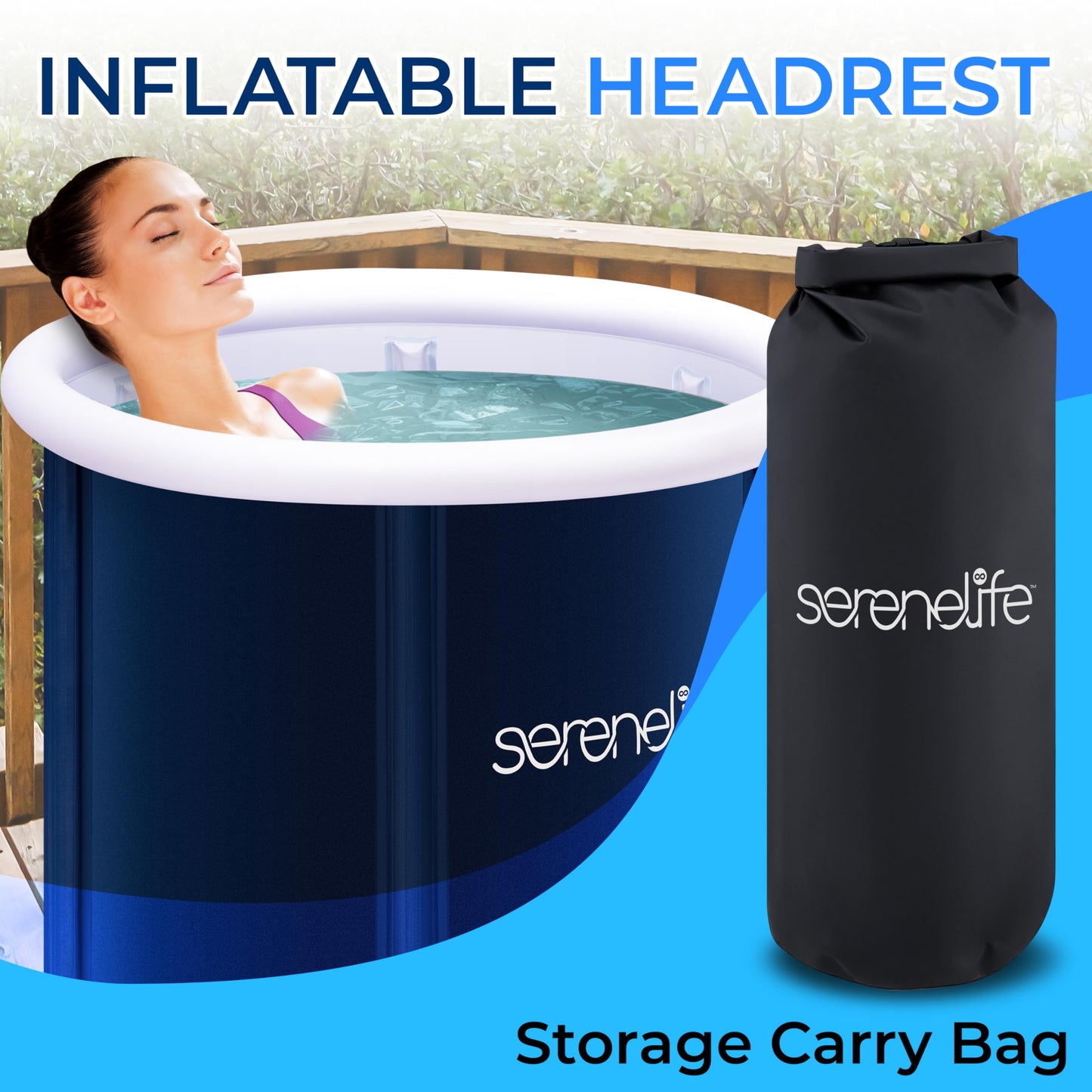 SereneLife Inflatable Insulated Cold Plunge Tub - One Person Ice Bath Tub with Lid, Cold Plunge Relaxation Pod for Athletes with 78 Gallons Capacity (Black)