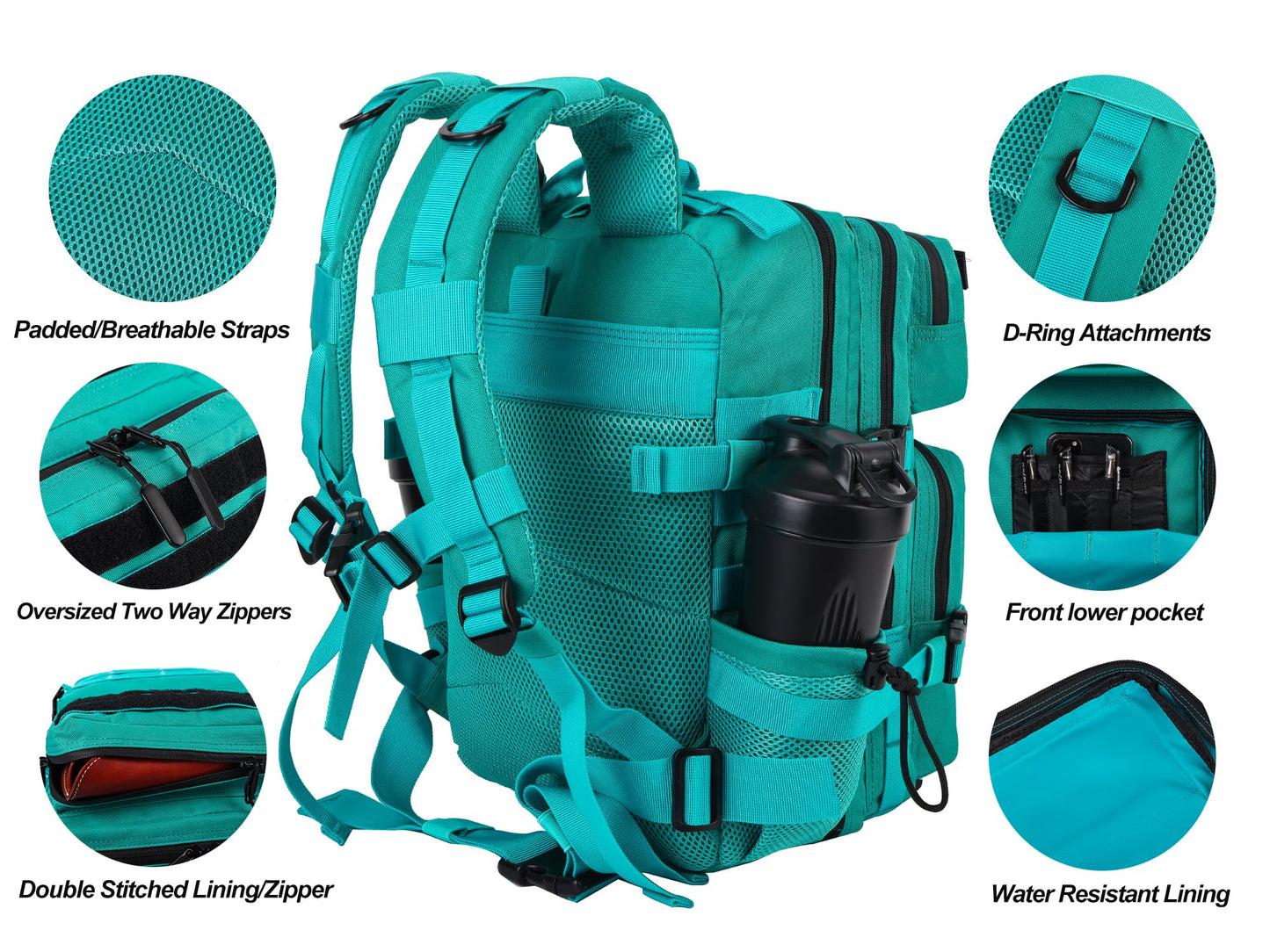 LHI Tactical Military Backpack for Men and Women 25L Army Assault Pack Bag Large Rucksack with Molle System-Lake Blue