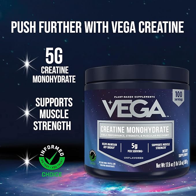 Vega Creatine Monohydrate Powder 17.6oz (100 Servings) Sport Protein & Recovery Vanilla Protein Powder 1.8lbs - Plant-Based Protein and Muscle Support