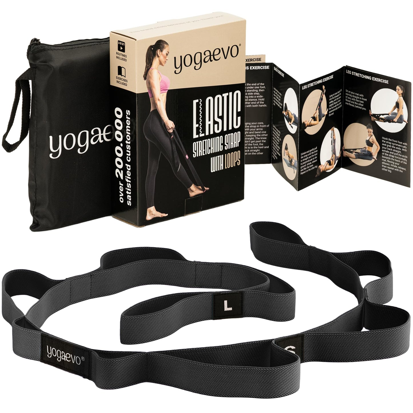 Stretching Strap with Loops for Physical Therapy | Physical Therapy Equipment | Yoga Strap for Stretching with Loops | Leg Stretcher | Workout Stretch Straps | Exercise straps | PT equipment | Black