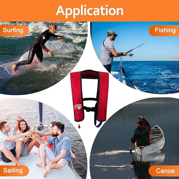 Automatic/Manual Inflatable Life Jacket| Inflatable PFD Kayak Vest Adult| Life Vest for Adults| Outdoor Water Sports| Supports up to 330 lbs|33g of Carbon Dioxide Cylinder