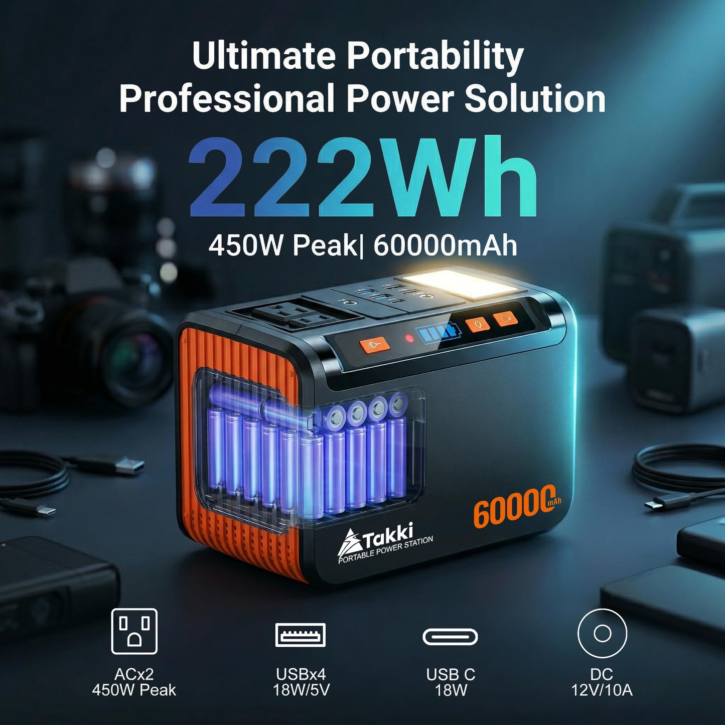 Takki Solar Generator 250W Portable Power Station with 40W Solar Panels 222Wh Pure Sine Wave Camping Lithium Battery Power Pack with AC 110V Outlet for Camping CPAP Home Use Emergency Outdoor