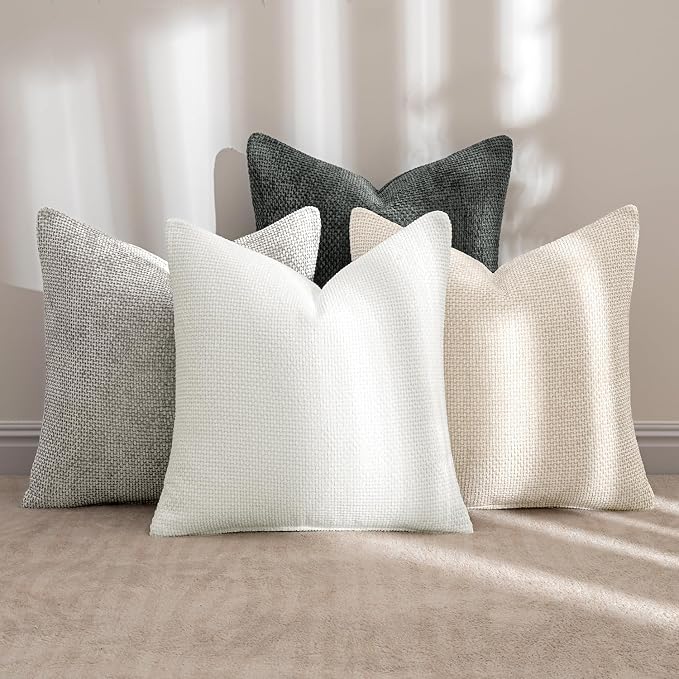 MIULEE Pack of 4 Couch Throw Pillow Covers 20x20 Inch Gray Soft Decorative Chenille Pillow Covers Farmhouse Accent Cushion Covers for Boho Home Decor Sofa Bedroom Living Room