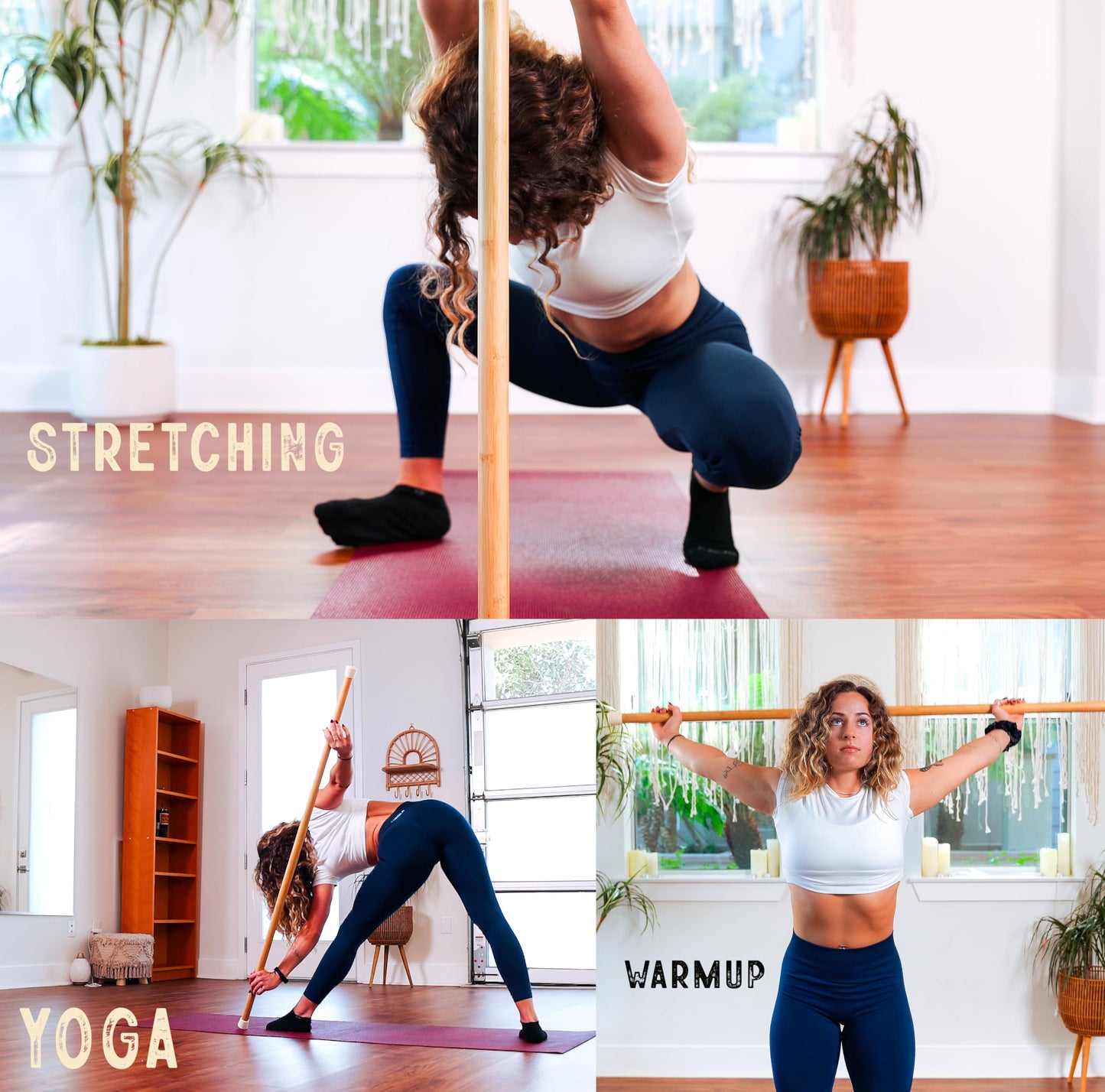 Materos Yoga Stick- 5ft Bamboo Mobility Stick- Premium Yoga Dowel- Physical Therapy Aide, Posture Corrector, Balance Support Stick, Stretching/Flexibility/Exercise Stick