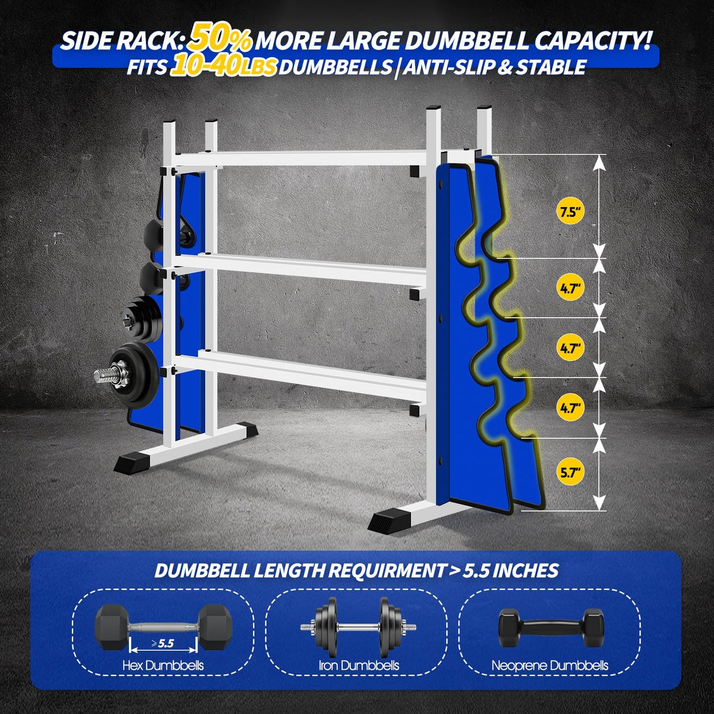 3-Tier Heavy Duty Dumbbell Rack, 1200 LBS Capacity,Double-Side Extension Holder for Dumbbells & Kettlebells Home Gym Storage Rack