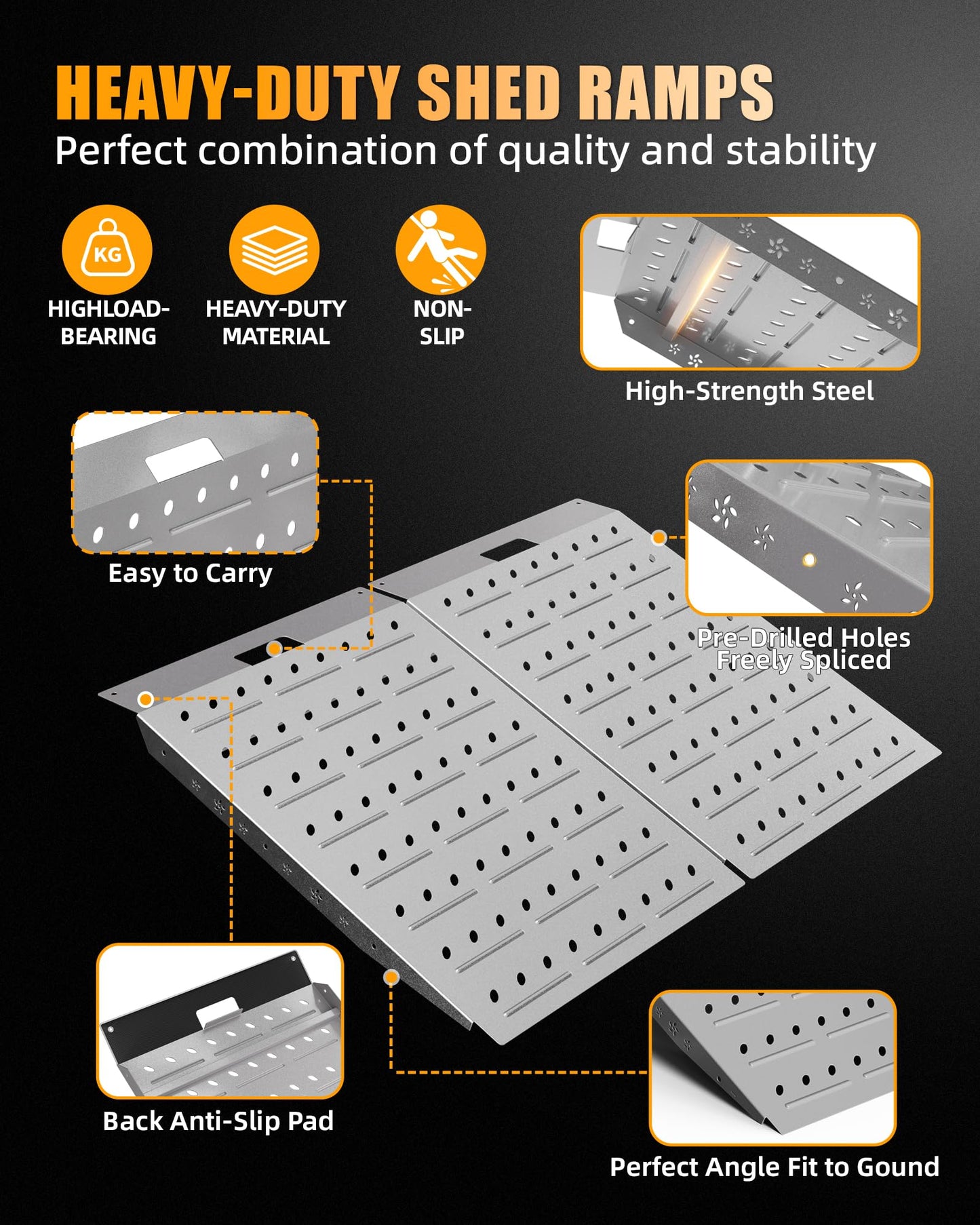 VNN 36" x 48" Shed Ramps - Slivery Loading Ramp for Riding Mower, 2 Pack Ramps for Sheds，1800 LB Capacity Alloy Loading Dock Ramp for Garages, Barns