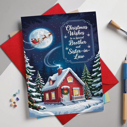 Christmas Wishes Card for Brother & Sister-in-Law - Cozy Winter Cottage Design | Festive 5.3''x8'' with Red Envelope