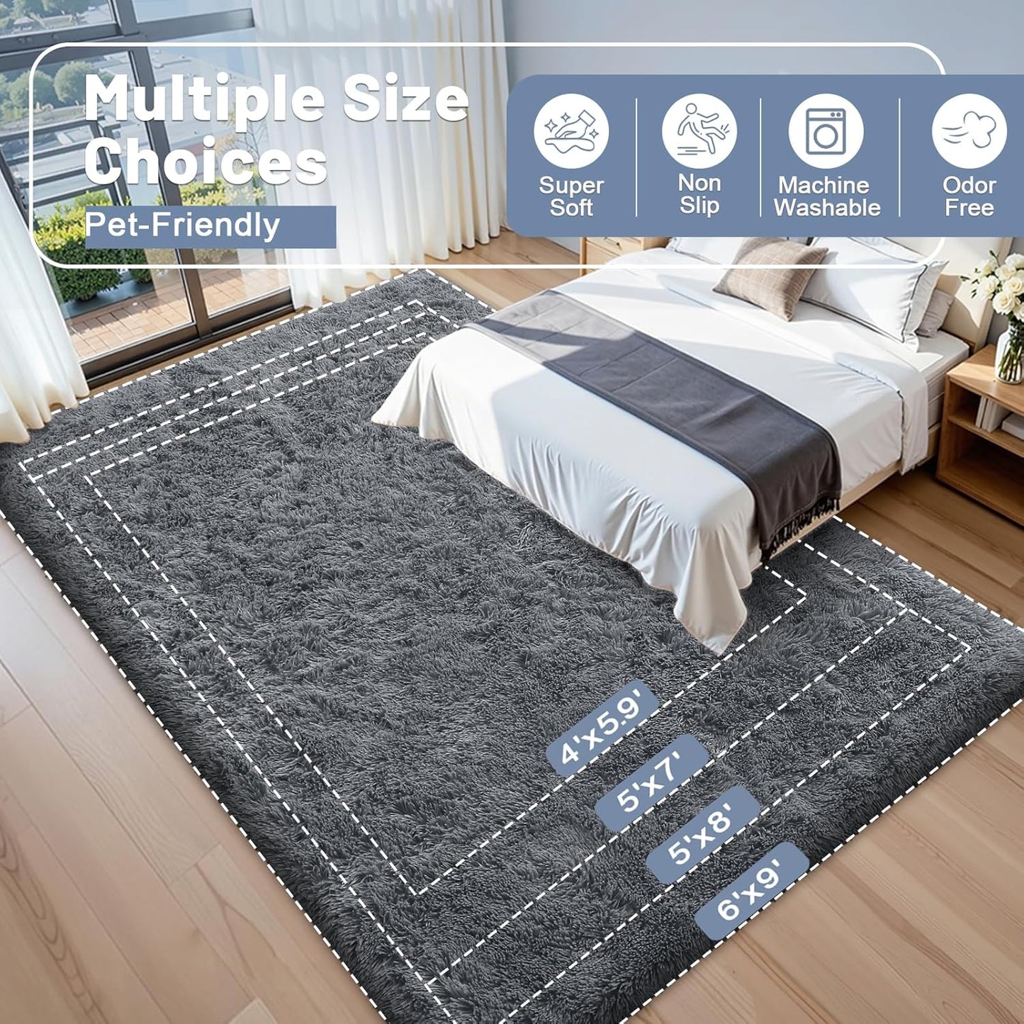 OLANLY Large Area Rug - Soft Fluffy Shaggy Carpet for Living Room & Bedroom | 9x12 Grey Indoor Decor