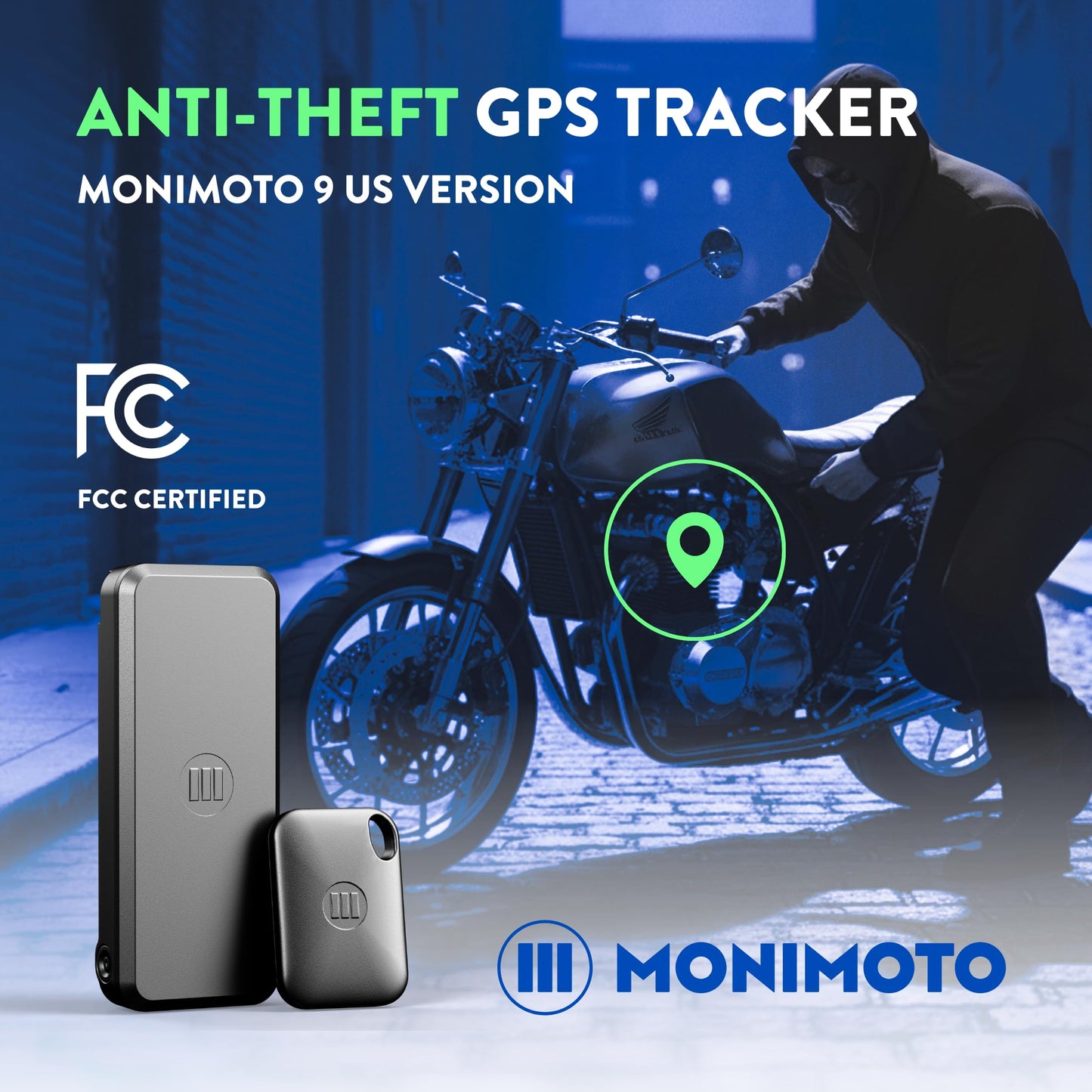 Monimoto 9 US Version Anti-Theft GPS Tracker for Vehicles - Wireless Alarm, Waterproof and Dustproof Build, Phone Call Alerts and DIY Installation - Smart Motorcycle GPS Tracker, Boats, ATVs