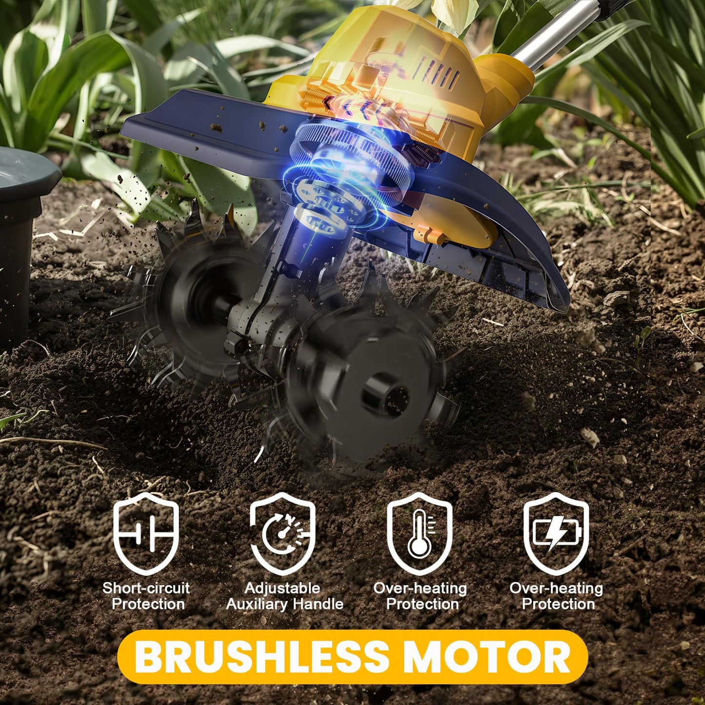 Cordless Garden Tiller Cultivator Compatible with Dewalt 20V/60V MAX Battery, 250RPM Electric Rototiller with Brushless Motor, 48 Steel Tines, 8.7" Tilling Width, 6.3" Depth, Rotary Tiller(Tool ONLY)