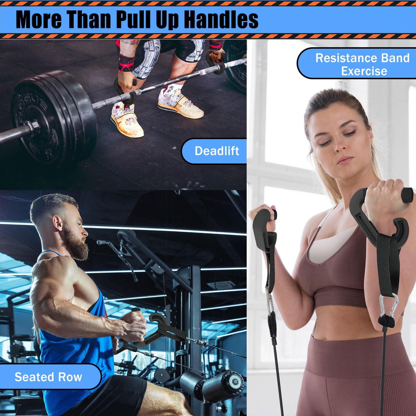 Folaps Barbell Grip Handles Neutral Grip: Portable Handles for Pull Up 2 Detachable Straps for Strength Trainer Versatile Exercise T-bar Row Cable Machine Attachment