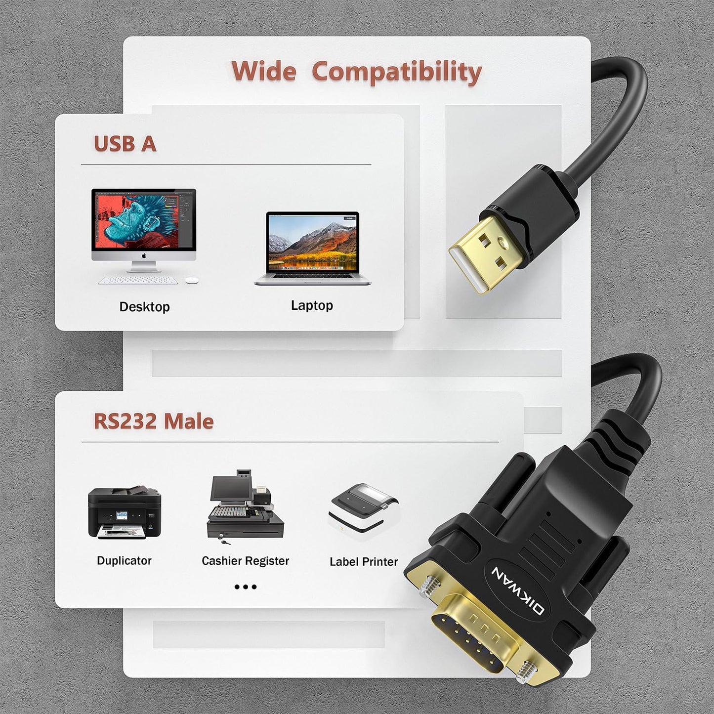 RS232 DB9 2-Pack USB to Serial Male Cable