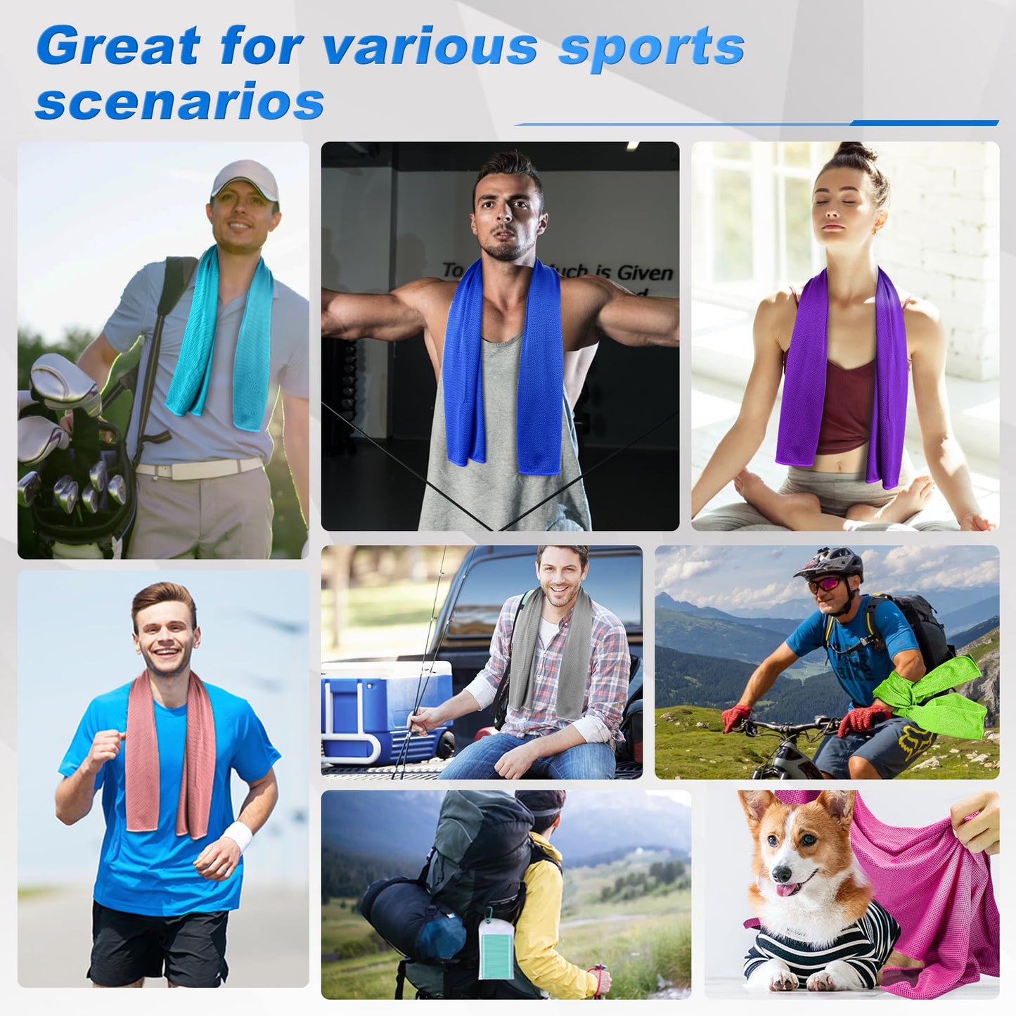 Amgico 3 Pack Cooling Towel(40"x12") for Neck and face, Ice Towel, Soft Breathable Towels, Cooling Rags for Yoga, Sport, Running, Workout, Gym, Camping, Fitness, Workout & More
