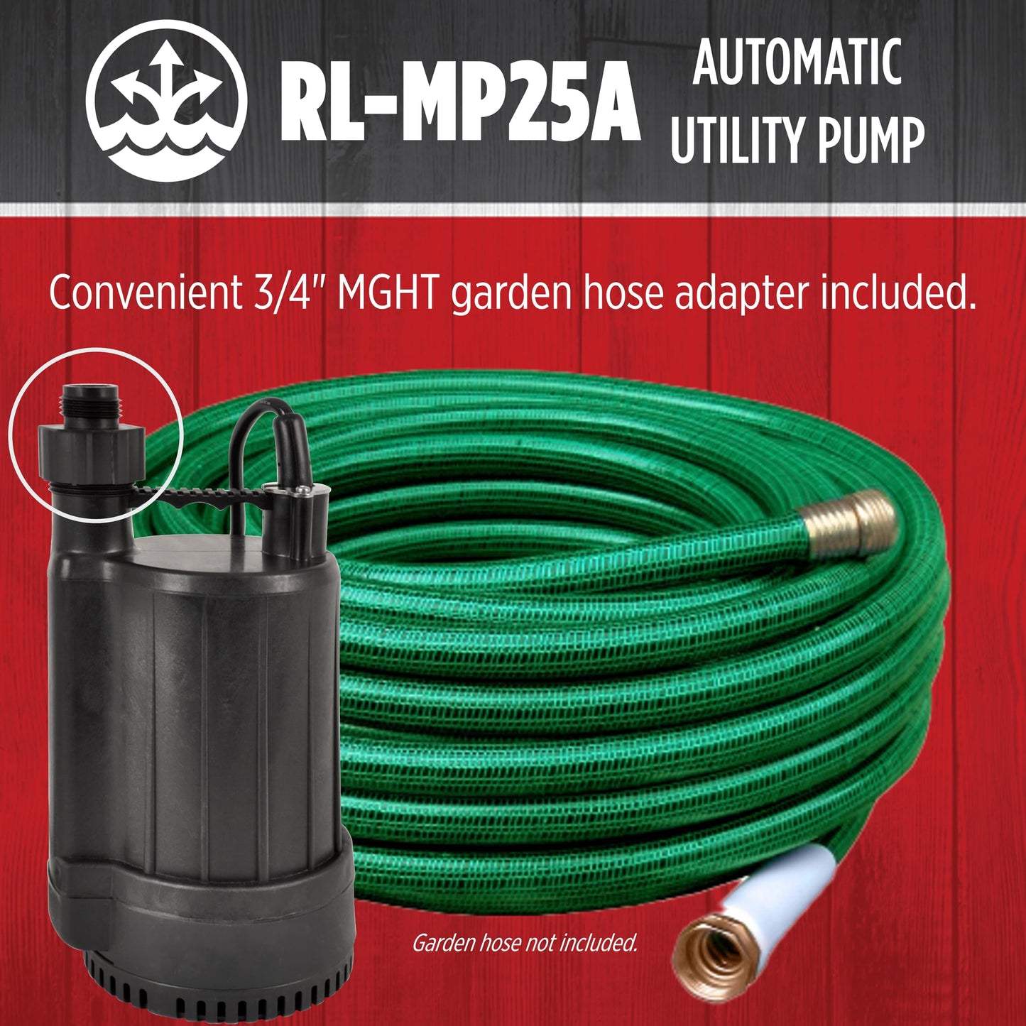 Red Lion RL-MP25A 115 Volt, 1/4 HP 2200 GPH Automatic Thermoplastic Submersible Utility Pump, 10-Ft. Cord, Black, 14942735