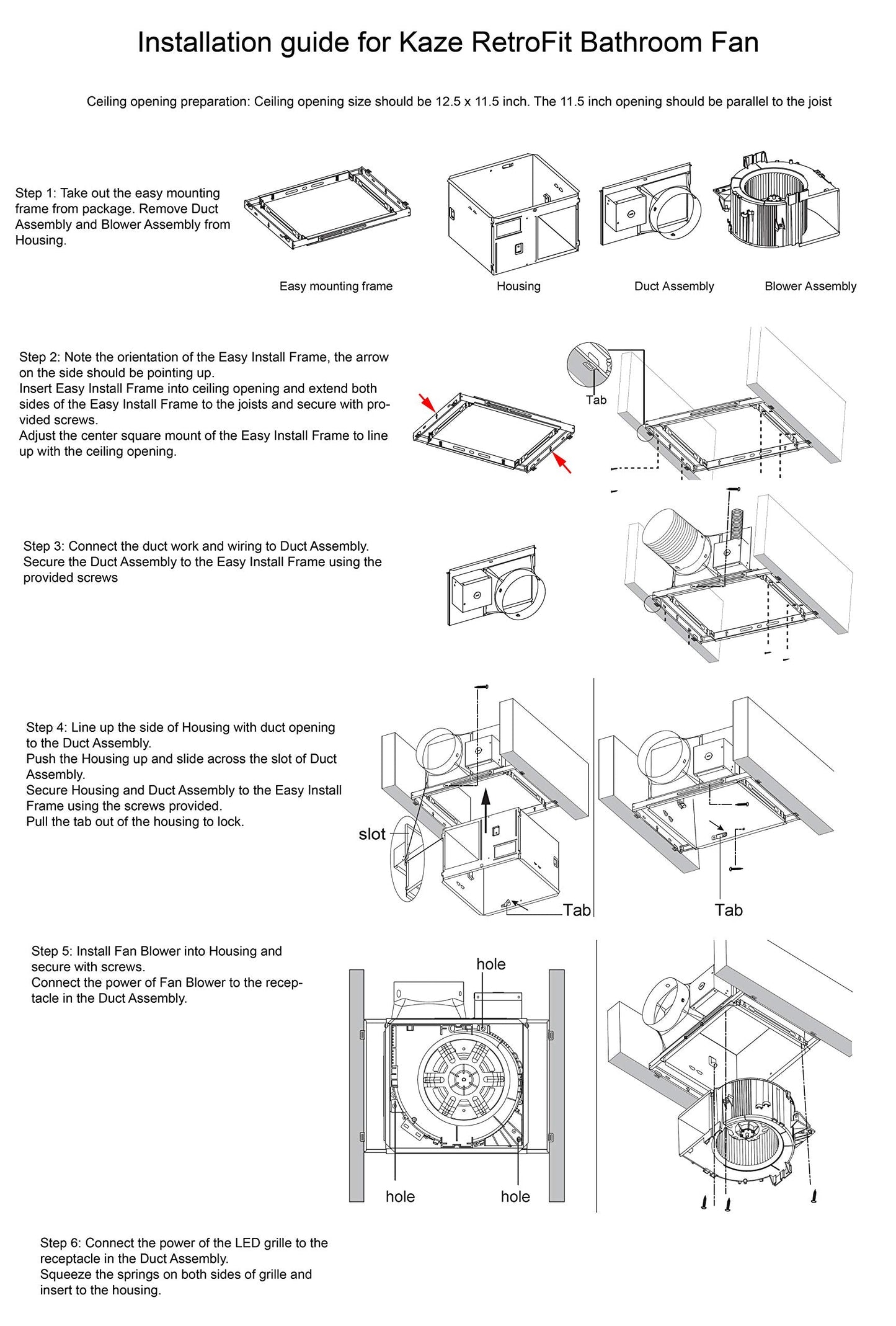 KAZE APPLIANCE SEP120HEZ | 120 CFM | 0.3 Sone Ultra Quiet | Energy Star Certified | Humidity Sensing | EZ Install No Attic Access | Bathroom Exhaust Ventilation Fan
