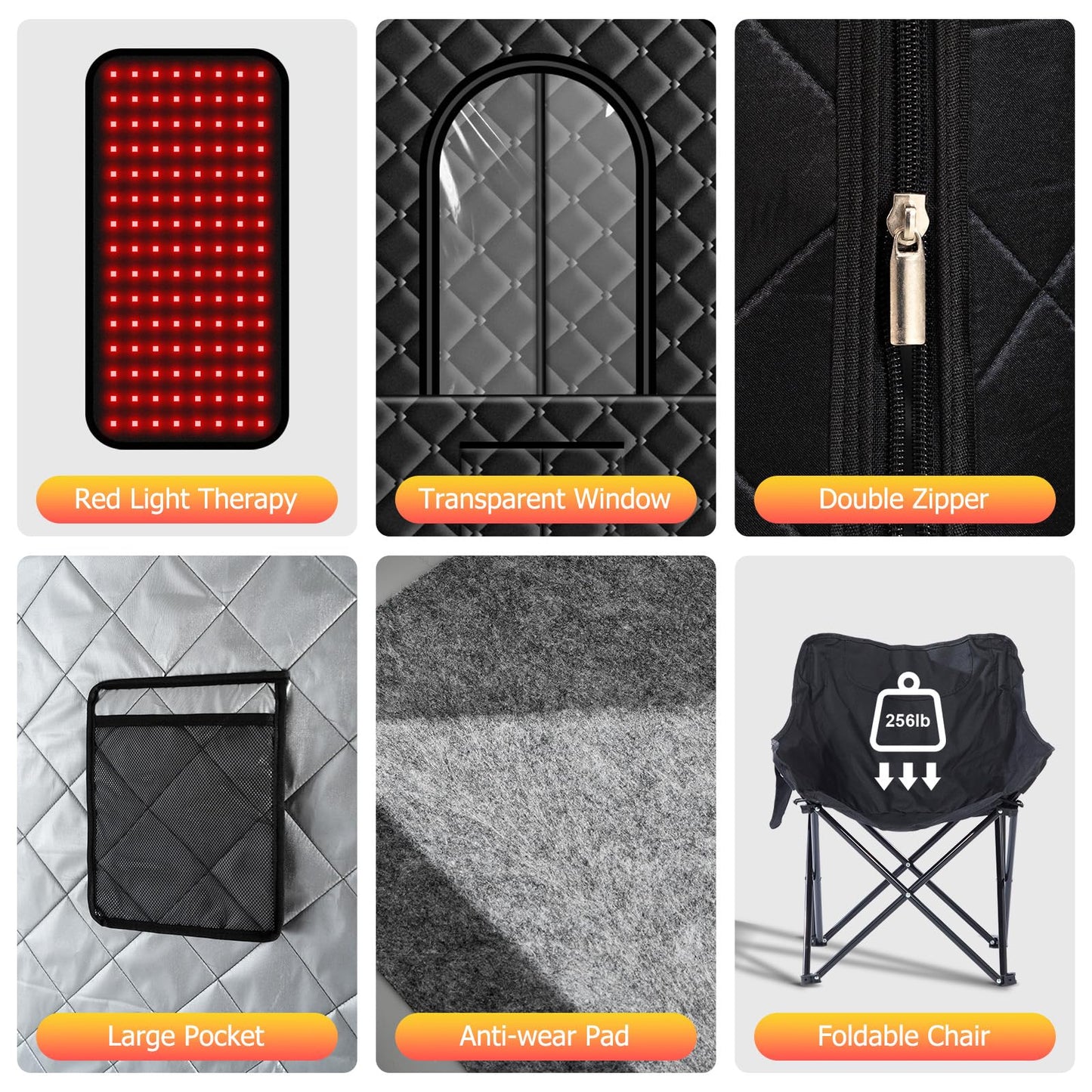 amocane Portable Dry Wind Sauna with 660nm red Light Lamp, Personal Hot Air Sauna Spa for Home, Full Body Infrared Black Saunas Tent with Large Chair, 99 Mins time, 165℉