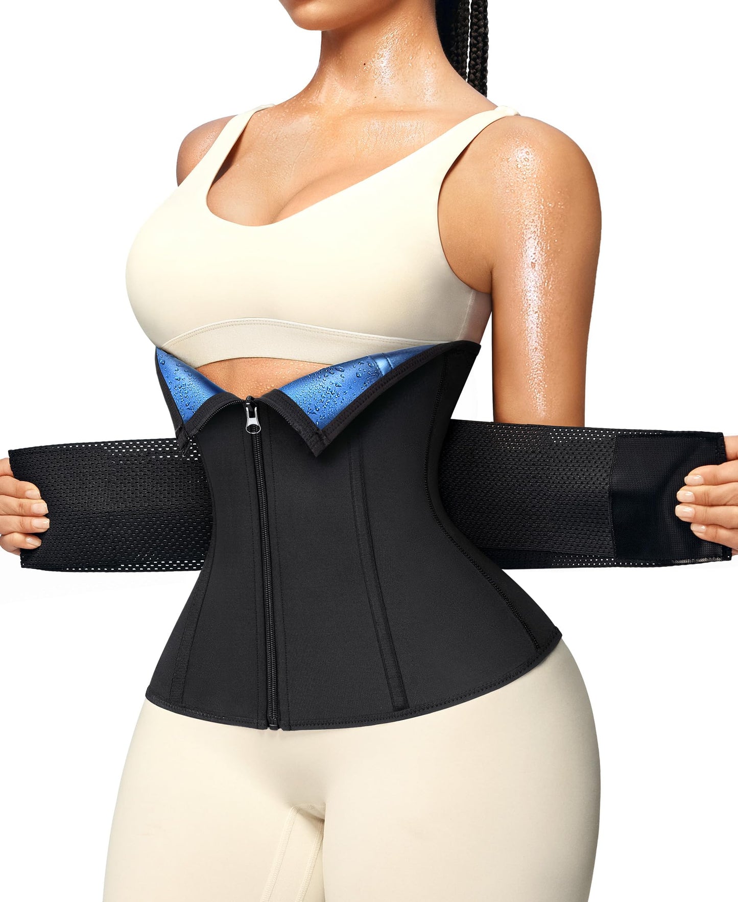 Junlan Sweat Waist Trainer for Women - Sauna Waist Trimmer for Working Out(Blue,Large)