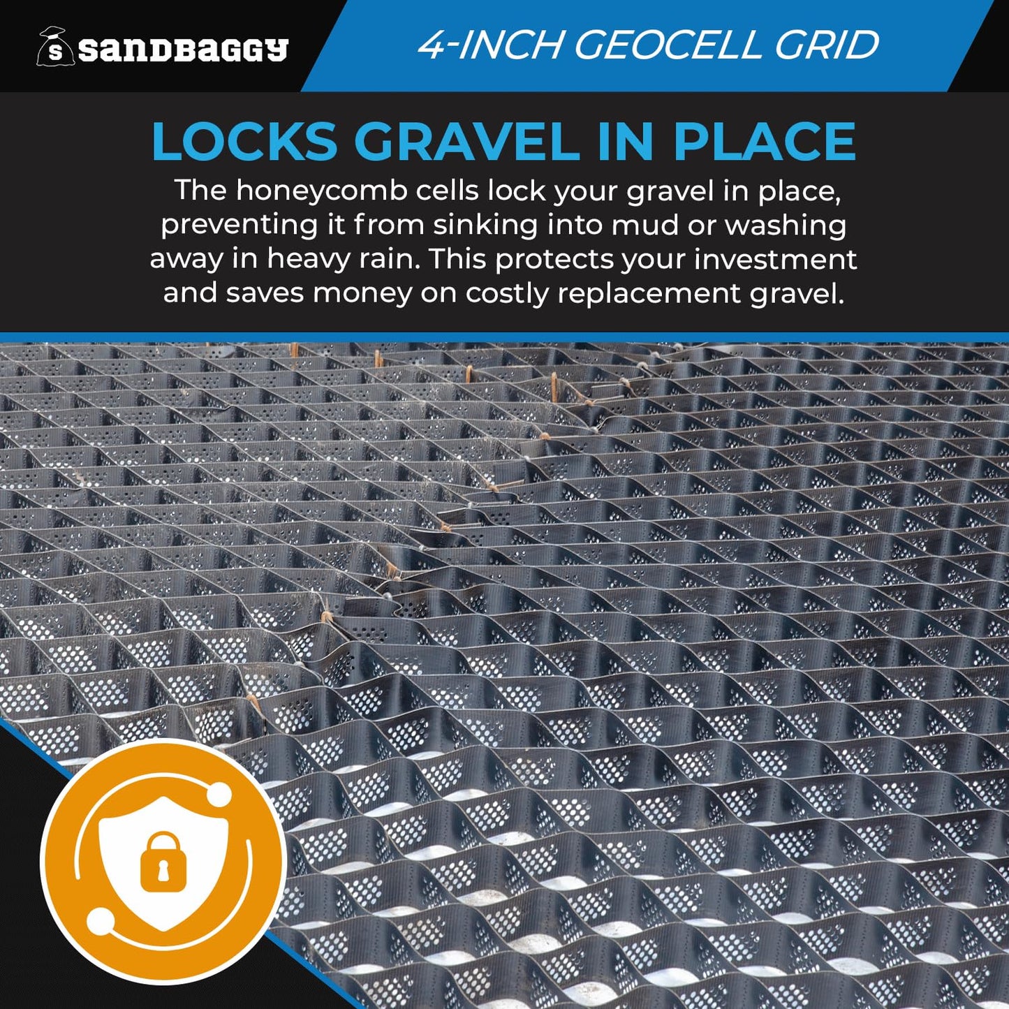 Sandbaggy 4-Inch Geocell Gravel Grid (9 ft x 17 ft) | Heavy-Duty Ground Grid Paver System | Erosion Control, Driveways, Gravel Stabilization (4-inch x 9 ft x 17 ft, 4, Count)