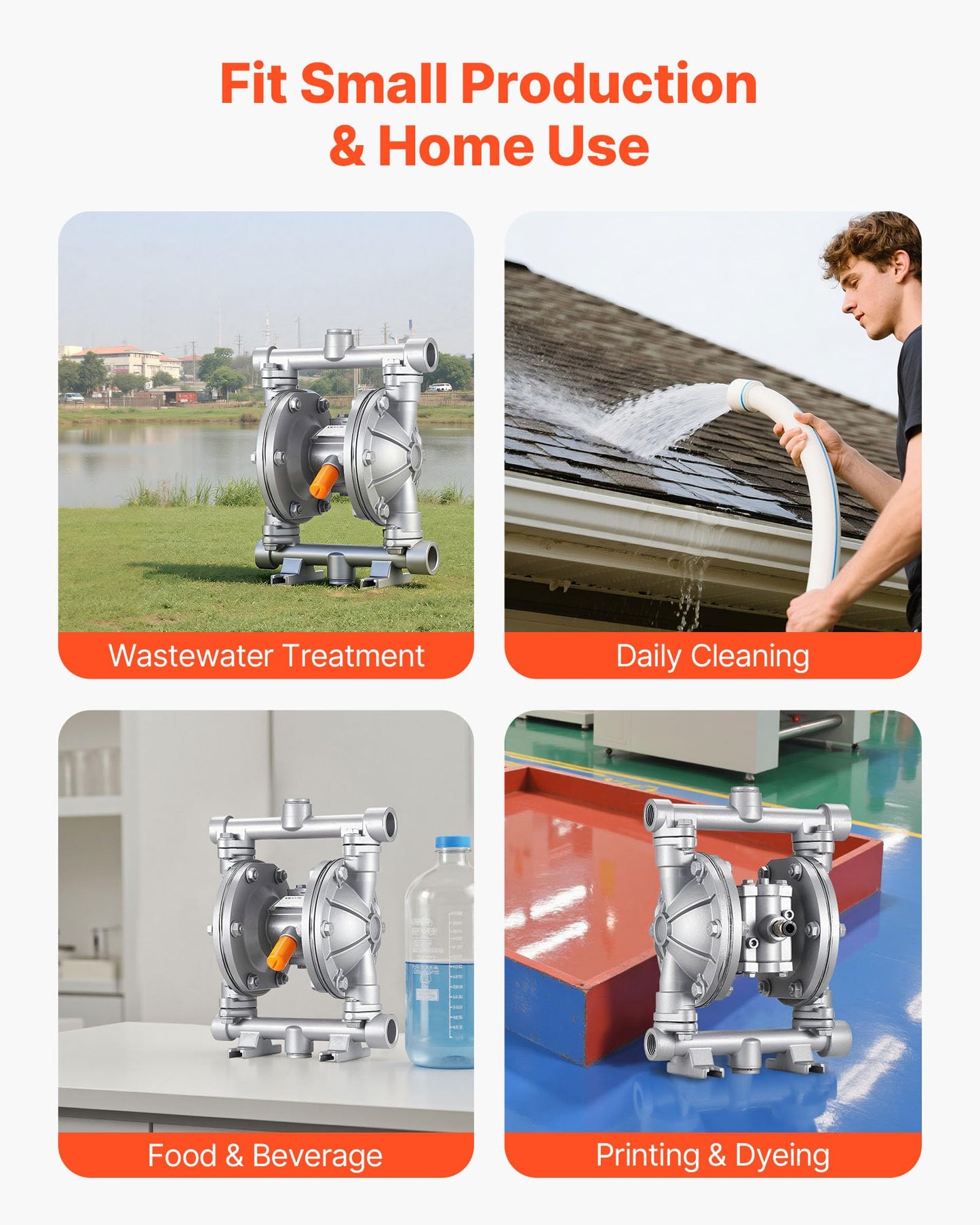 VEVOR Air Operated Double Diaphragm Pump, 6.6 GPM, 3/8 inch Inlet & Outlet Pneumatic Waste Oil Transfer Pump, Max 100 PSI, Aluminum Alloy Body, Air-Operated for Diesel, Grease, Kerosene, Gasoline