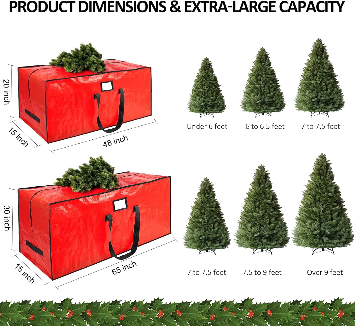 Skiennix 9 ft Christmas Tree Storage Bag - Waterproof, Durable Handles & Dual Zippers, Red