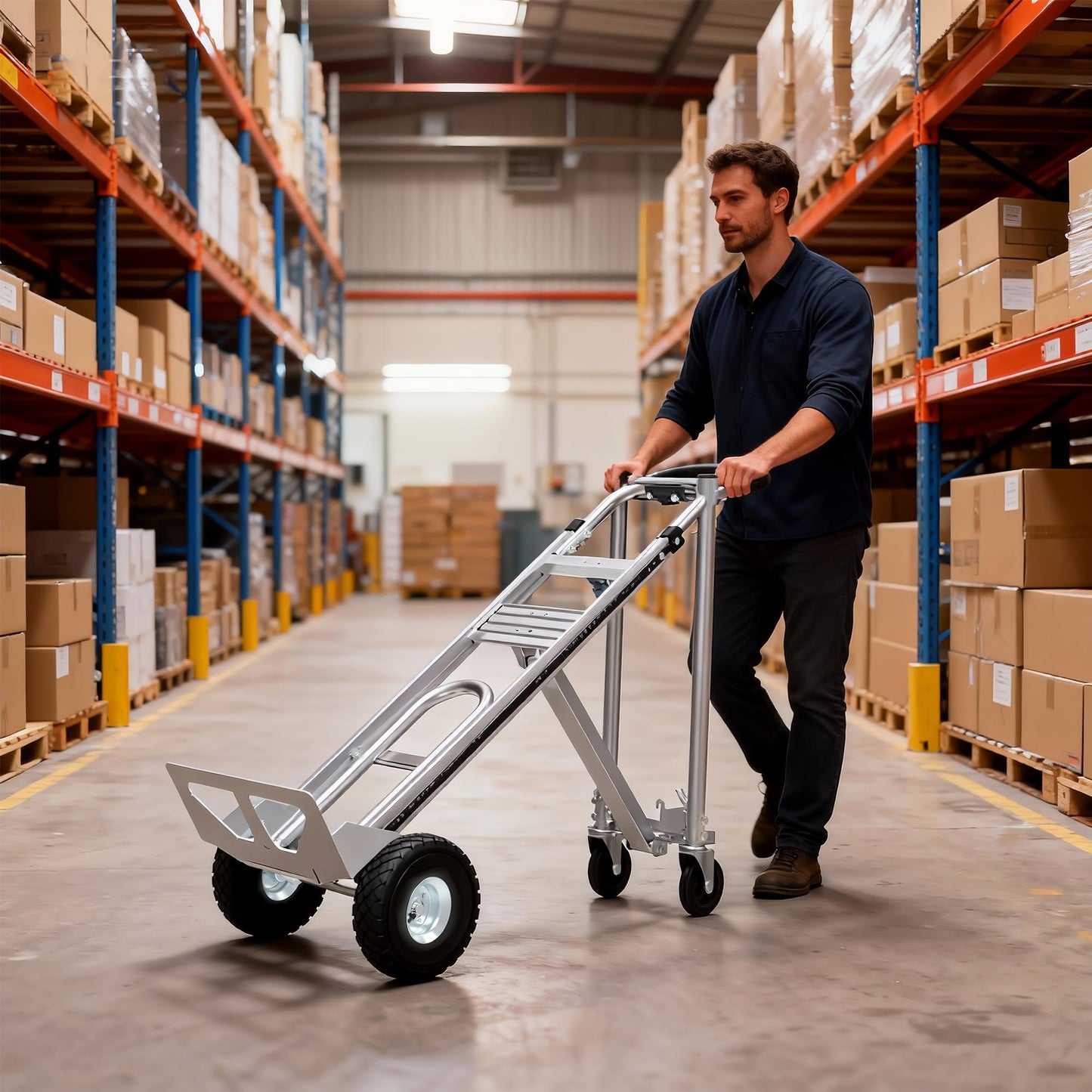 Aluminum Convertible Hand Truck, 800lbs 3 in 1 Folding Dolly Cart Lightweight Frame,Heavy Duty Industrial Platform Cart Handtruck for Construction, Logistics, Shopping, Home, Office Moving (Silver)