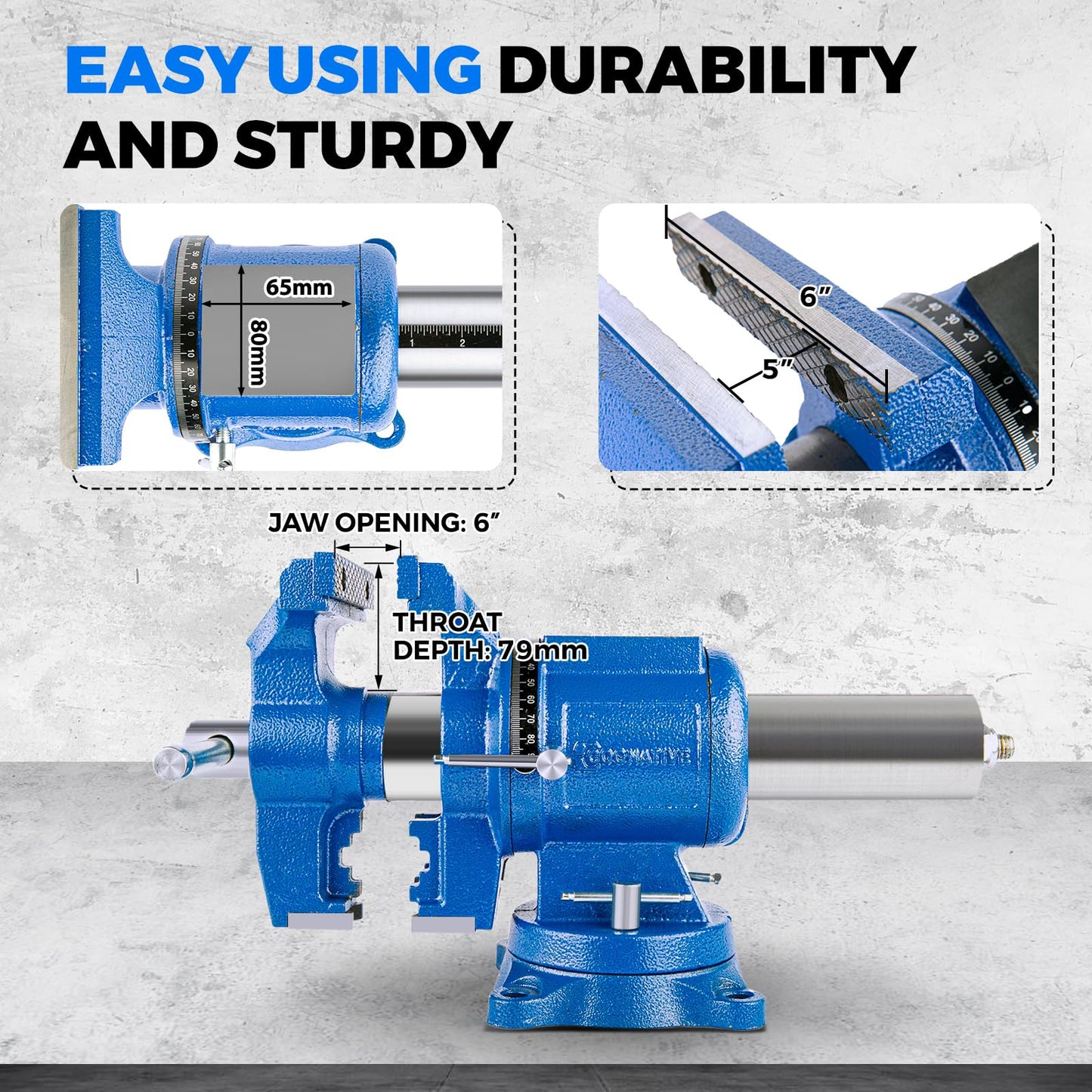 COGNATIVE 6-Inch Heavy Duty Bench Vise Ductile Iron Bench Vise 360° Multi-Purpose Bench Vice with Anvil, Clamp force 9900lbs, Blue Swivel Vise