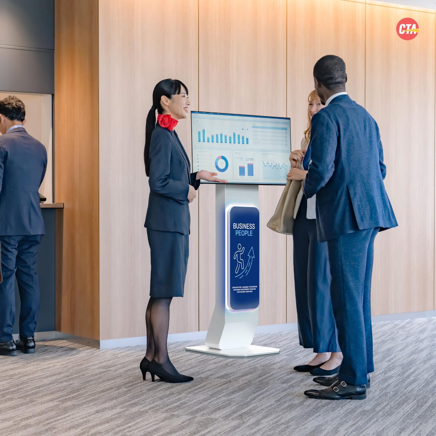 Brandable Kiosk Floor Stand for Displays – with Custom Branding Panel & LED Lights VESA 75x75 100x100 Monitor TV Tablet Displays – Lockable Secure (ADD-VFSKLED)