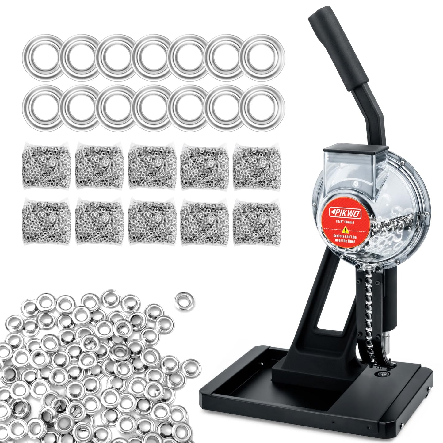 PIKWO Automatic Eyelet Feeding Machine (3/8" 10mm) Press Punch Tool Kit with 3/8” Die and 10,000 Pcs Grommets Self Piercing Grommet Maker Labor Saving Corsetry Class Recommended
