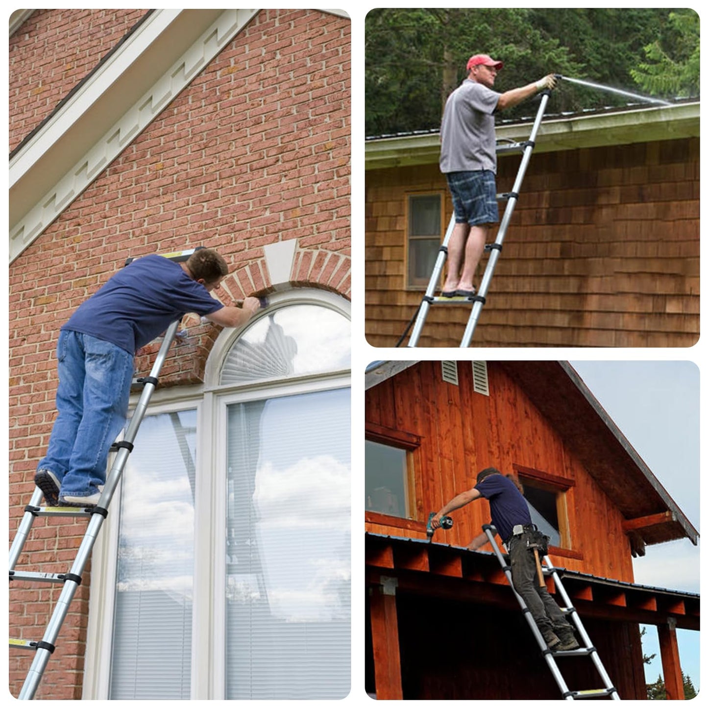 16.5FT Telescoping Ladder with Tool Tray, Extension Aluminum Folding Collapsible Ladder, Telescopic Ladders Foldable Extendable Ladder for Home Homeuse RV Attic Roof