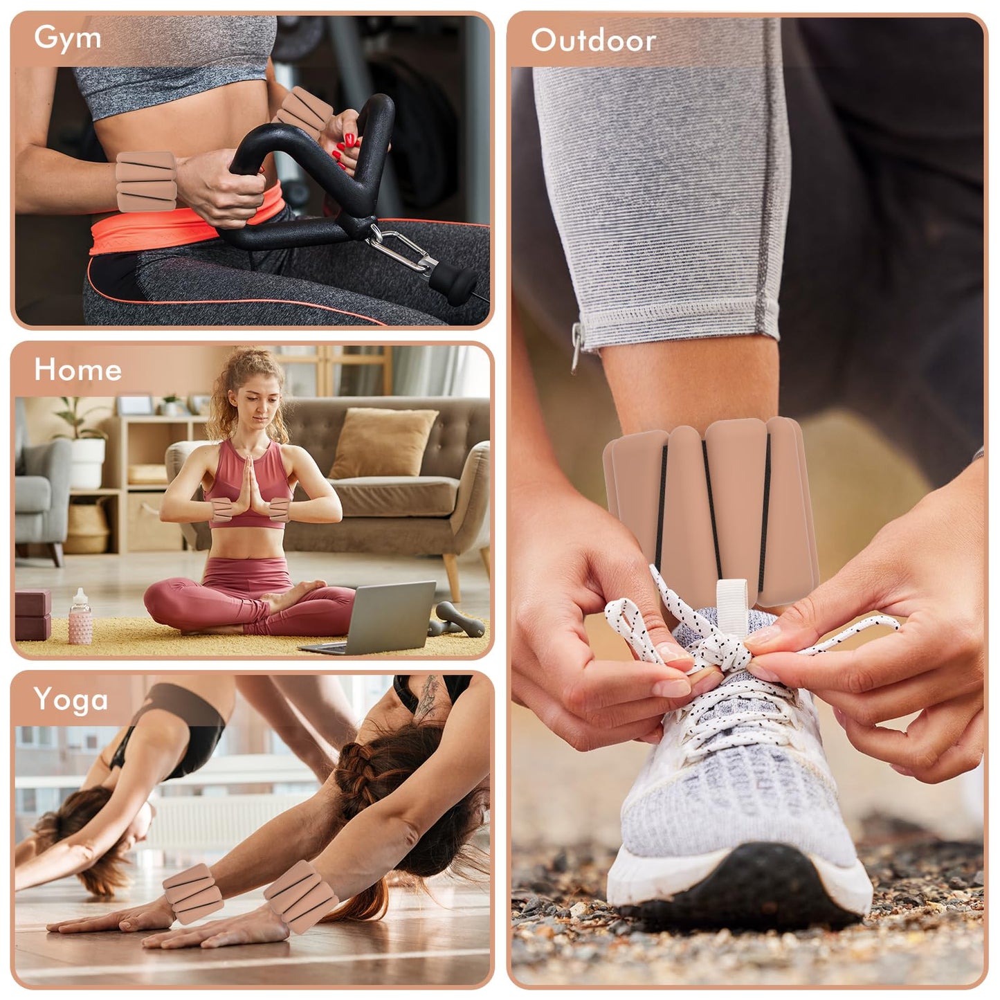 Wrist Weights, Ankle Weights for Women Men, Adjustable Wrist Weighted Bracelet for Home Gym Workout, Running, Yoga, Exercise, Strength Training, Set of 2 (1LB Each)-Light Brown