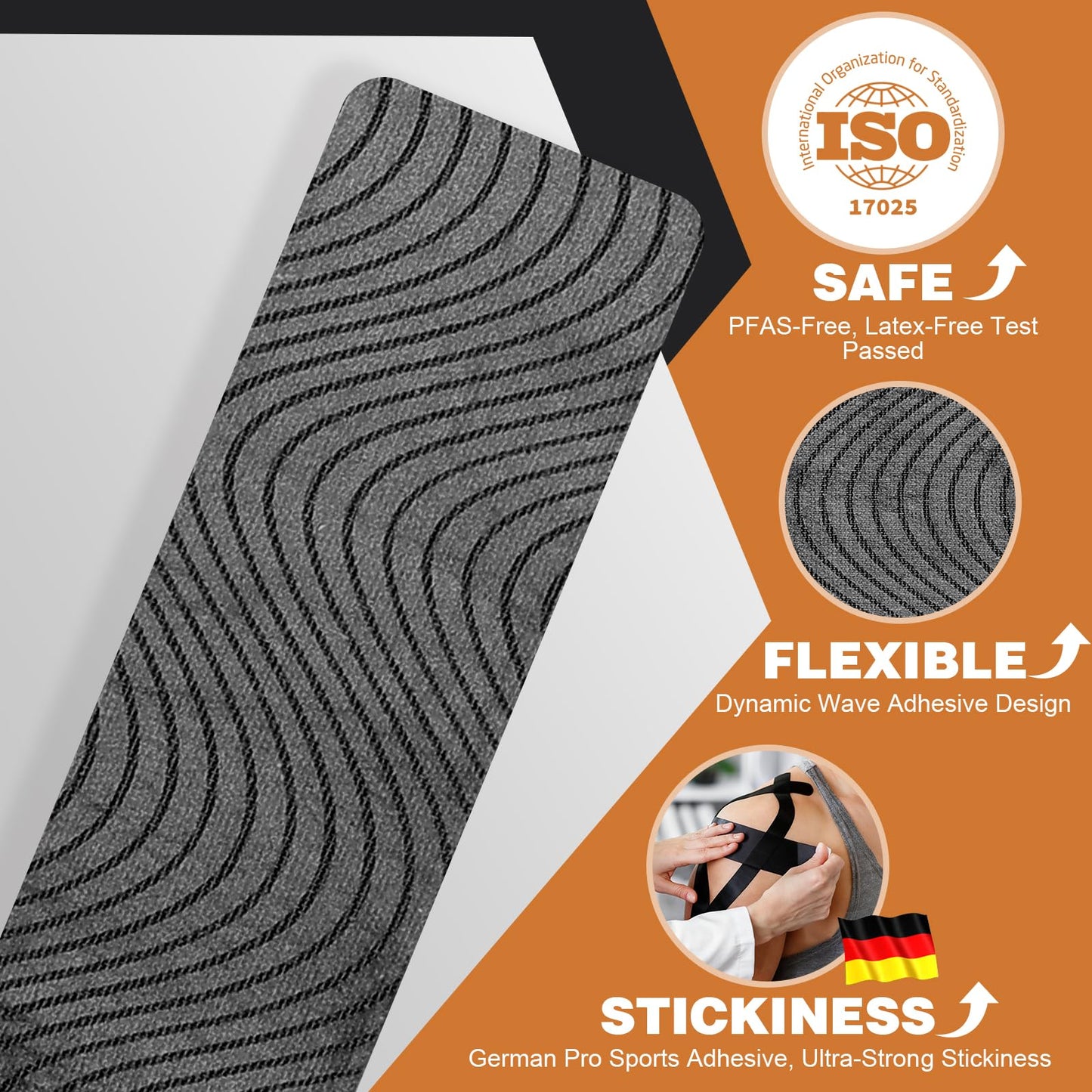 TEAWOO Precut Kinesiology Tape for Elbow, 24Pcs, Waterproof Breathable Athletic Tape, Enhanced Adhesion & Elasticity, Elbow Pain Relief Support for Sports & Daily Use