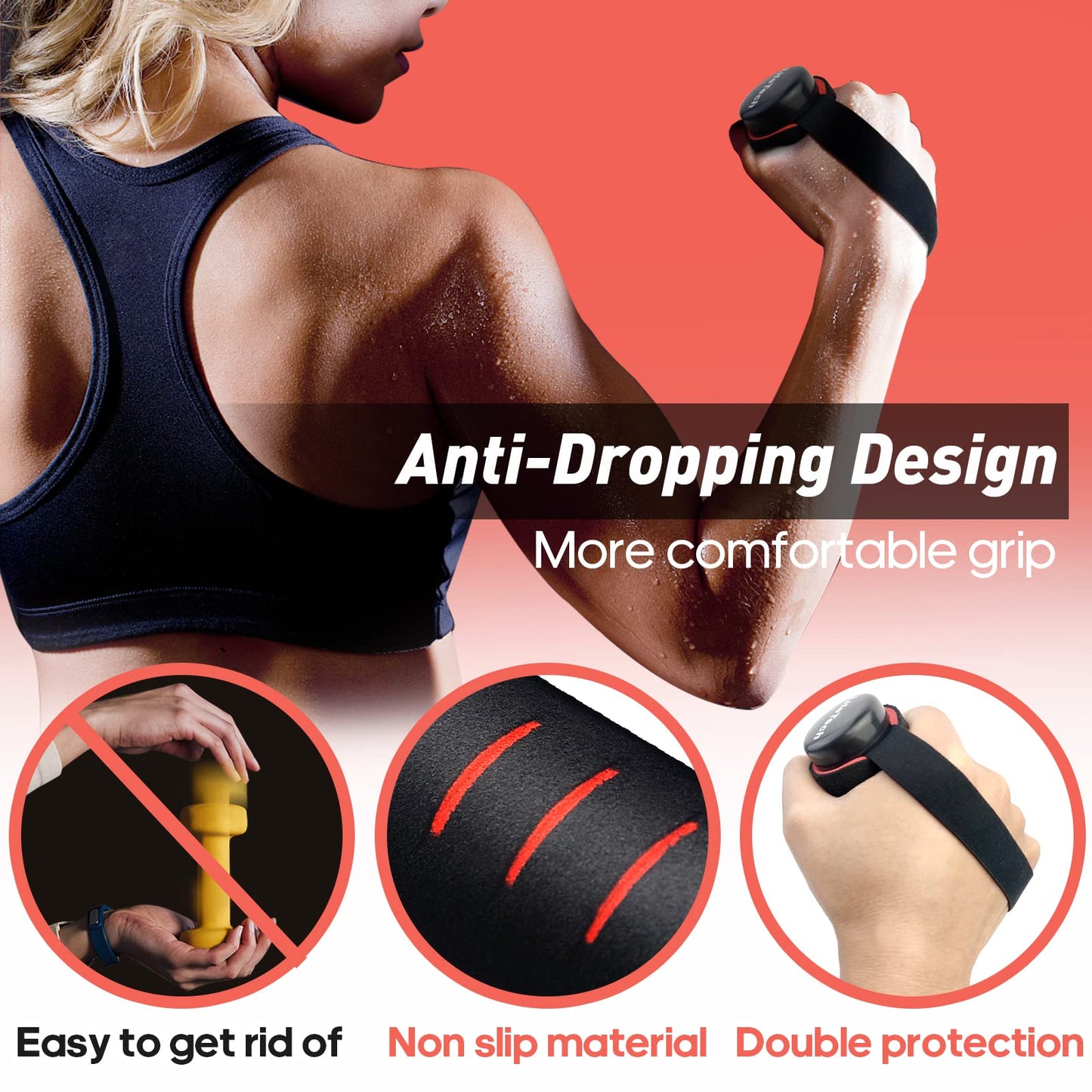 LifeTech Hand Weights for Walking, 2.2 lbs Dumbbells Set of 2 with Anti-Slip Foam Padding, Soft Grip Jogging Handweights for Fitness Training, Cardio Dumbbells 1kg/2.2lbs each black&red