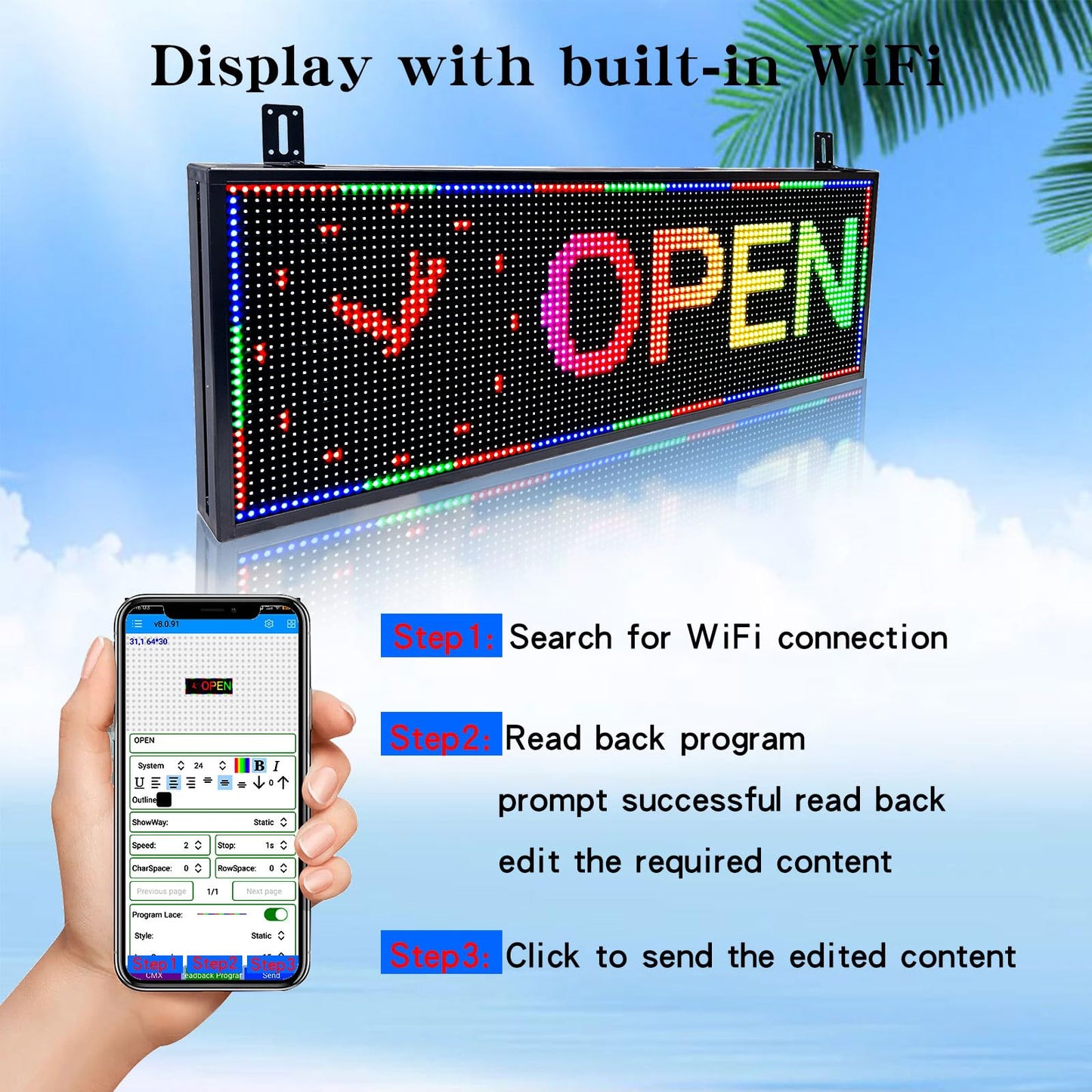 P10 Scrolling Led Sign Programmable Display Digital Sign Outdoor Message Board Led Open Signs For Business Custom Banner Word Light Advertising Wifi Control High Brightness Neon 39"X14"